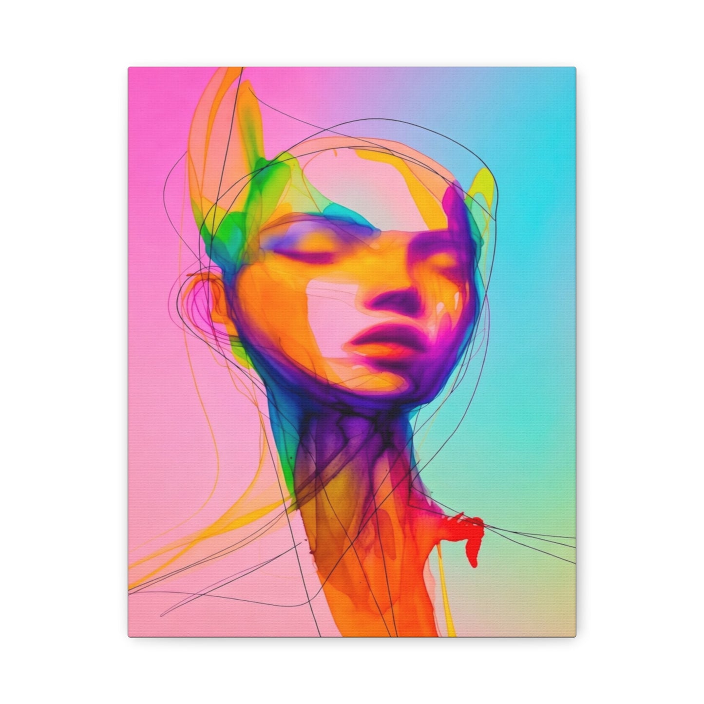 Abstract Neon Portrait Matte Canvas Wall Art