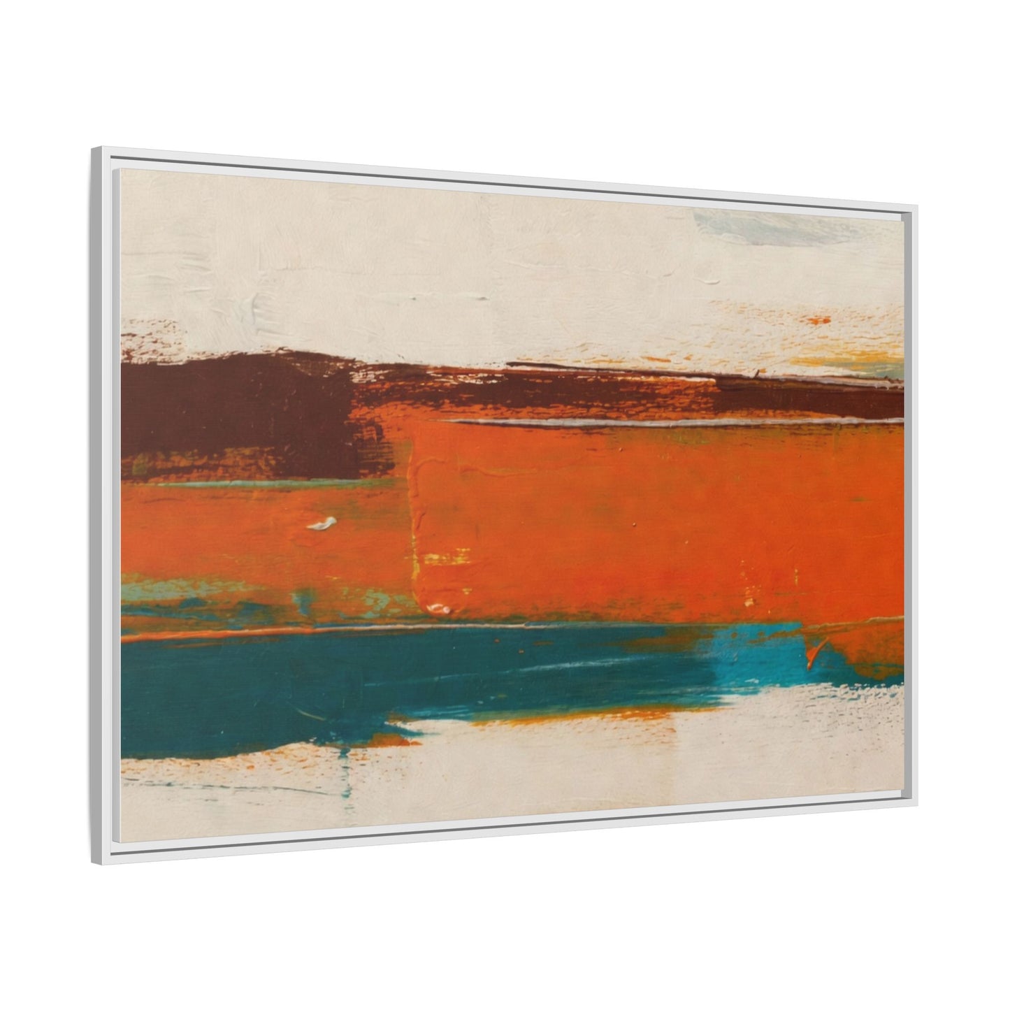 Abstract Horizon Matte Canvas Framed Print — Modern Orange Teal Wall Art
