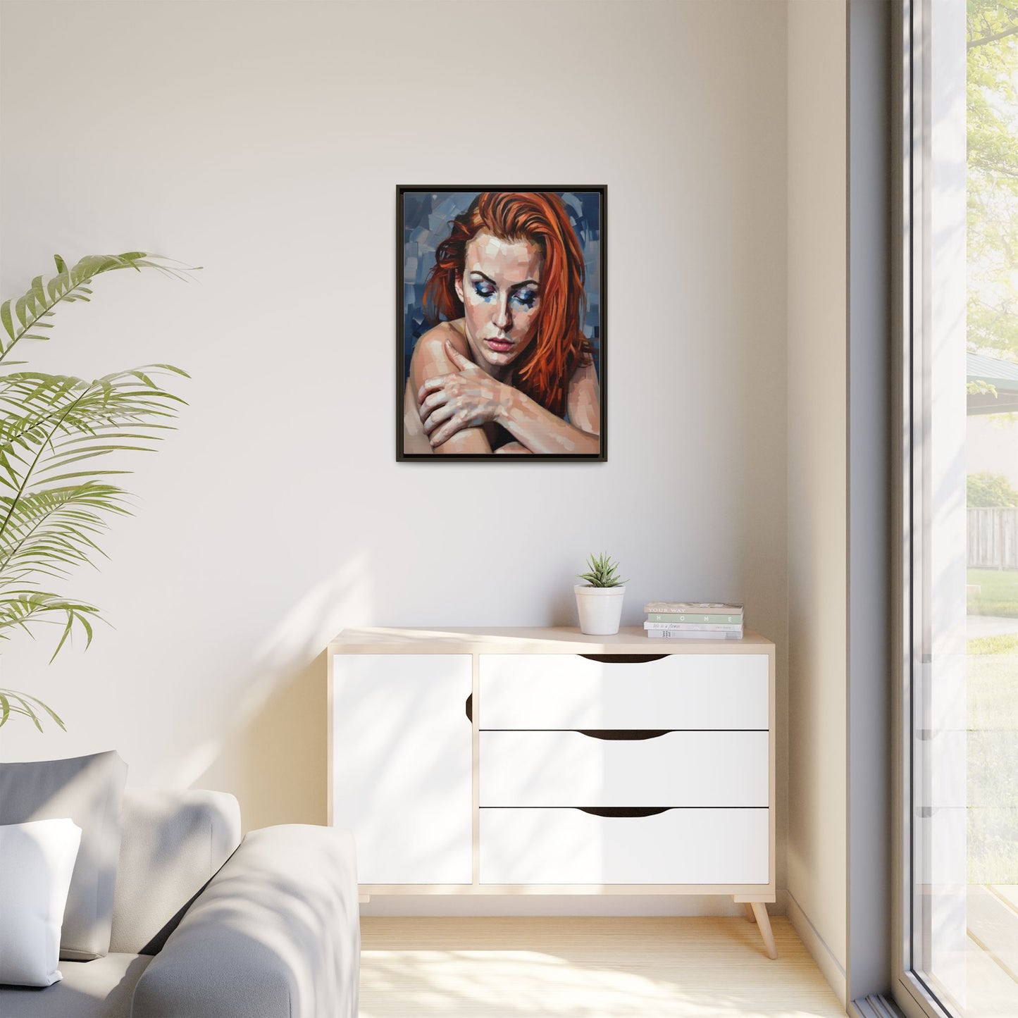 Framed Matte Canvas Art – Contemplative Redhead Portrait