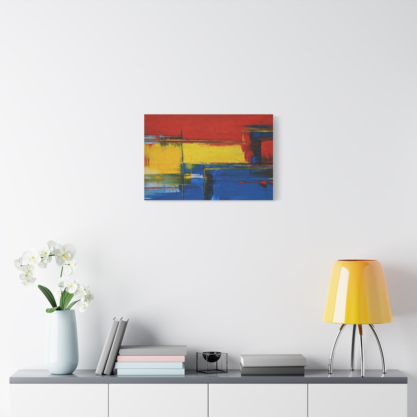 Abstract Color Block Matte Canvas Wall Art — Red, Yellow & Blue Stretched Canvas