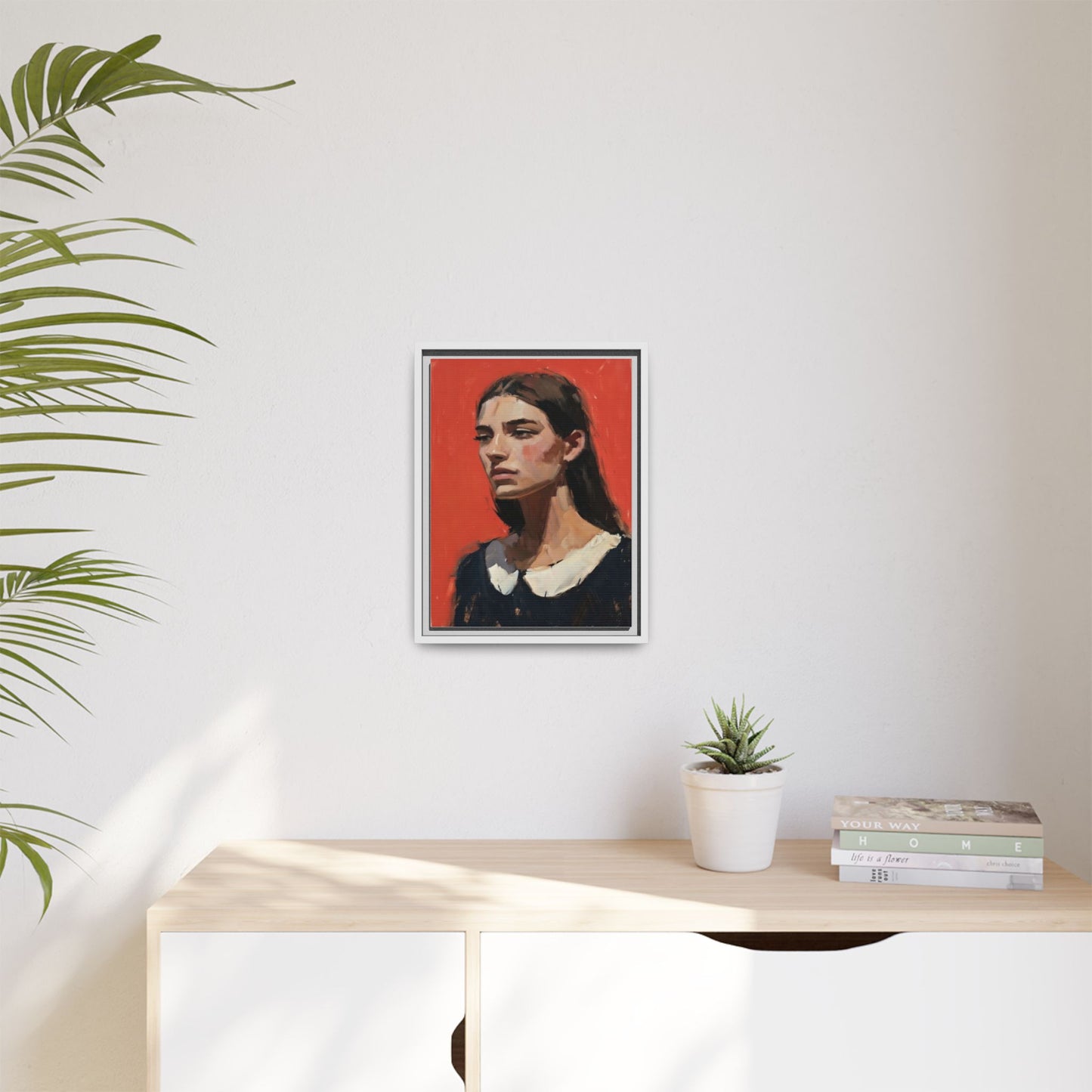 Framed Matte Canvas Portrait Print — Moody Red Figurative Art