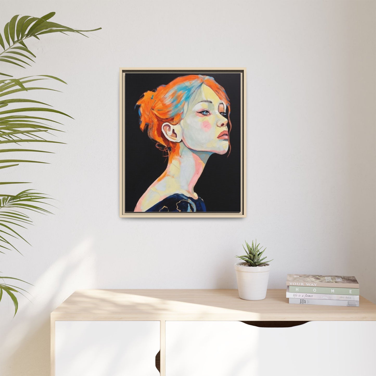 Framed Matte Canvas Portrait — Vibrant Multi‑Color Woman Wall Art