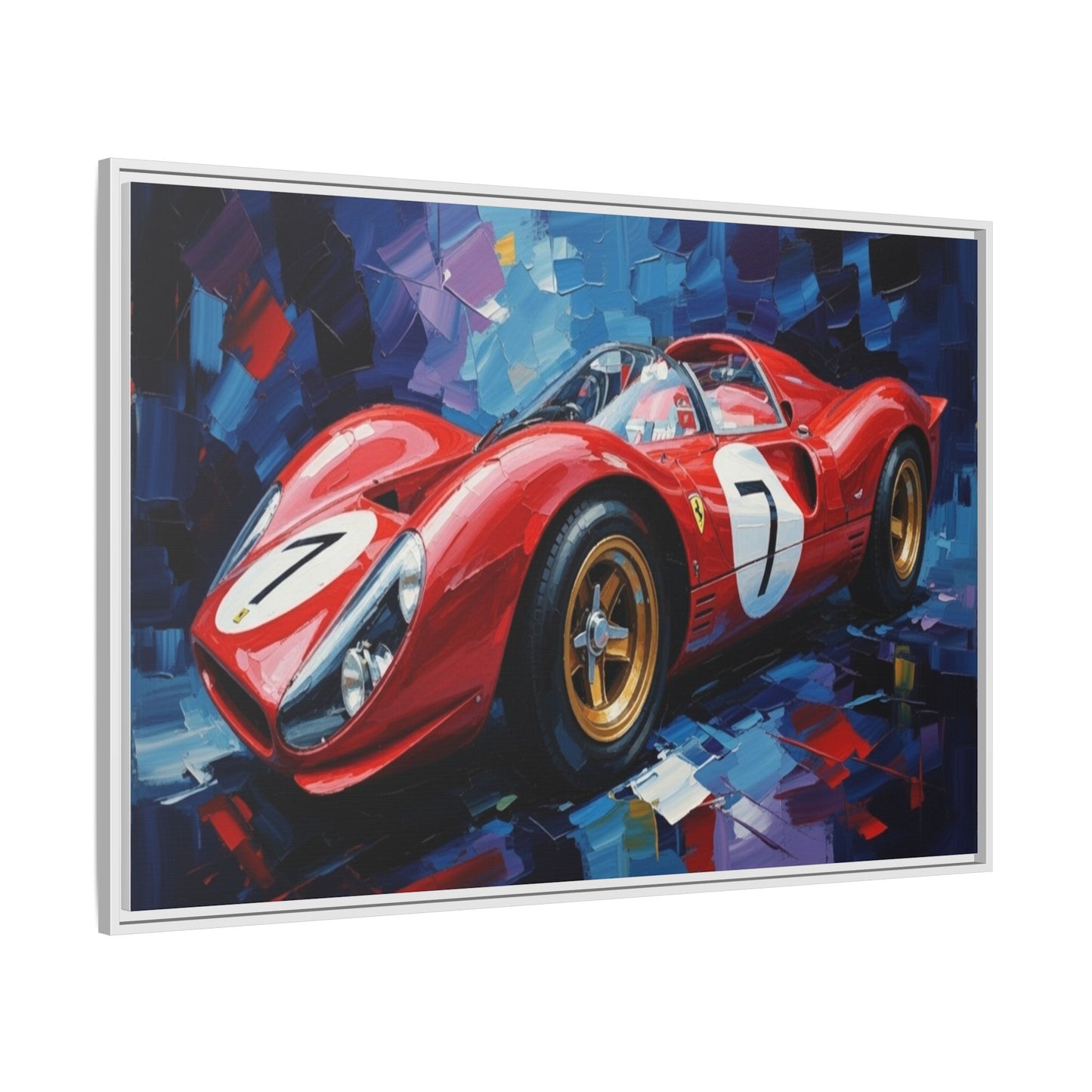 Vintage Ferrari Red Racecar Matte Canvas Framed Wall Art