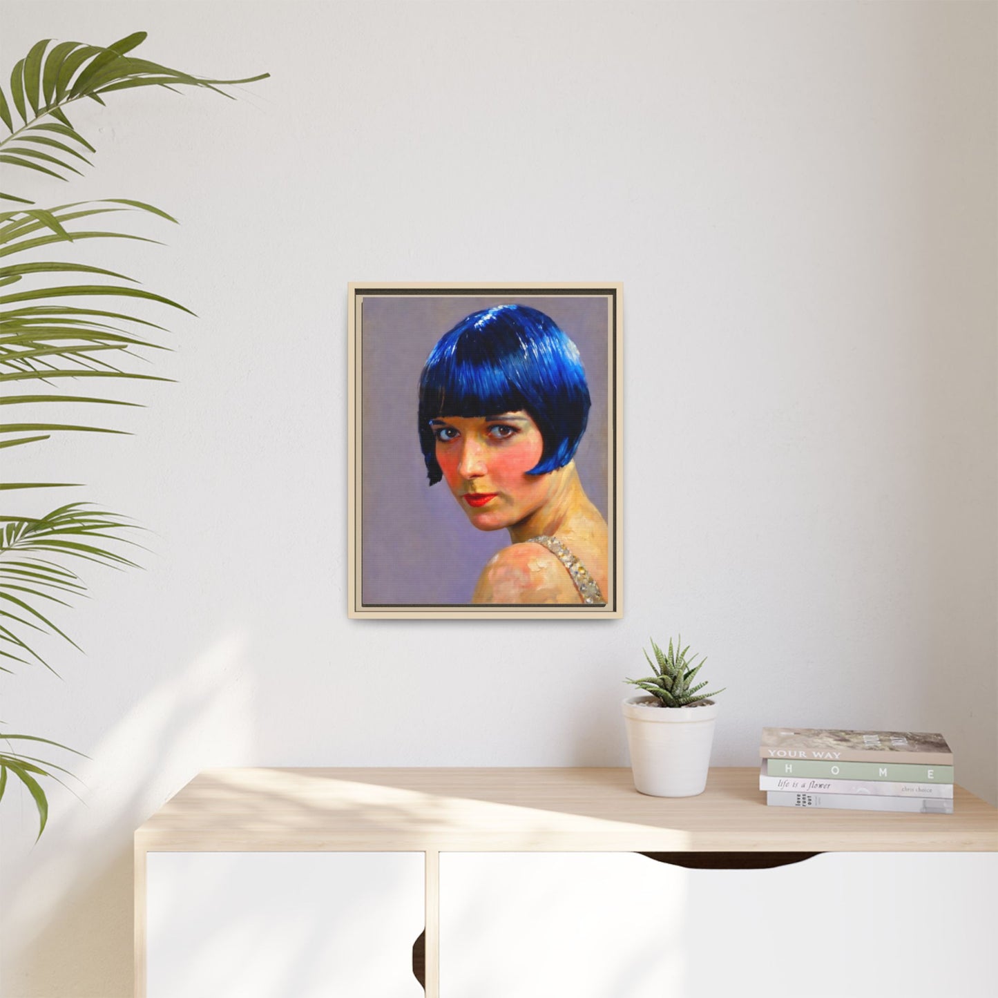 Framed Matte Canvas Art Print — Vintage Portrait with Blue Bob