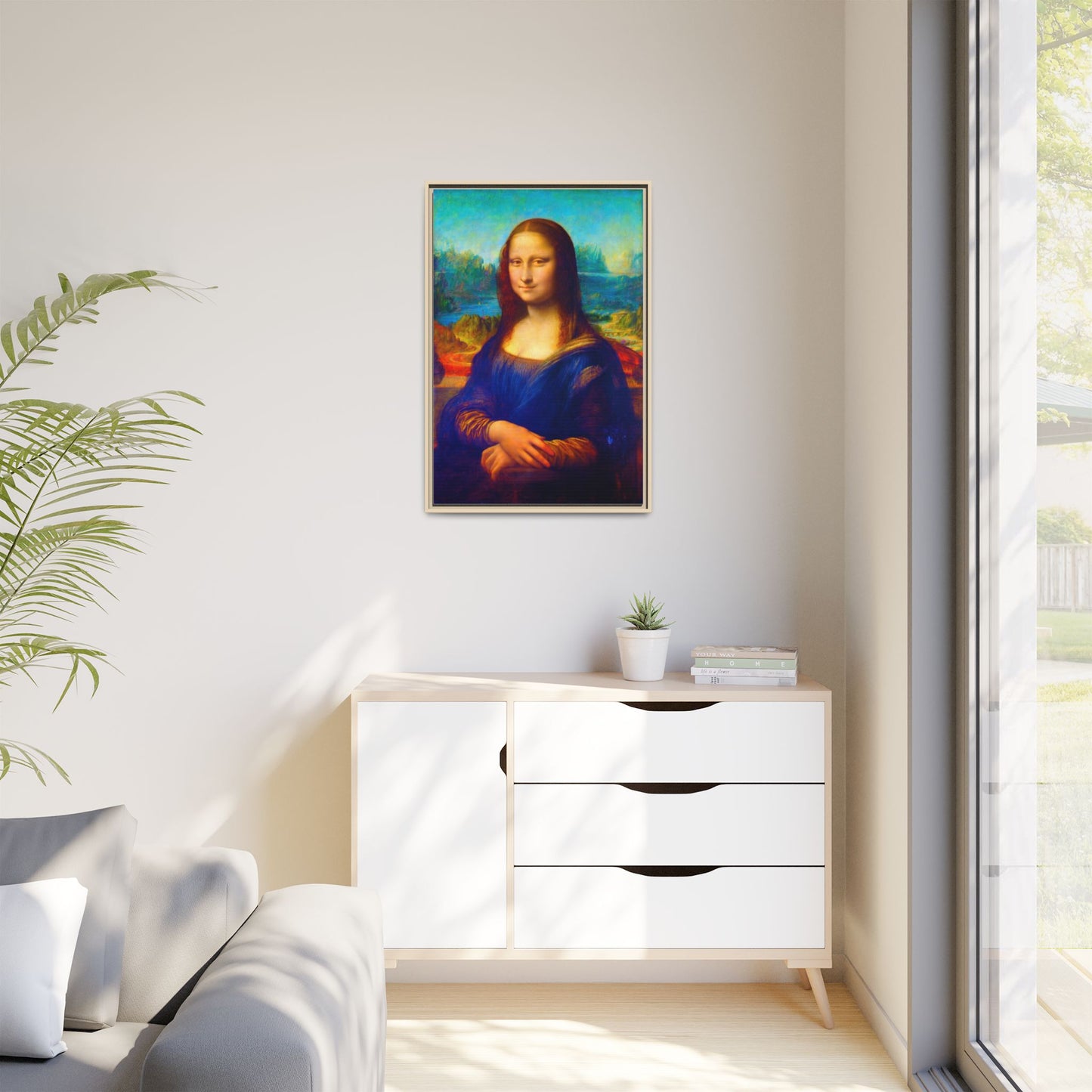 Framed Matte Canvas Print — Colorful Mona Lisa Wall Art