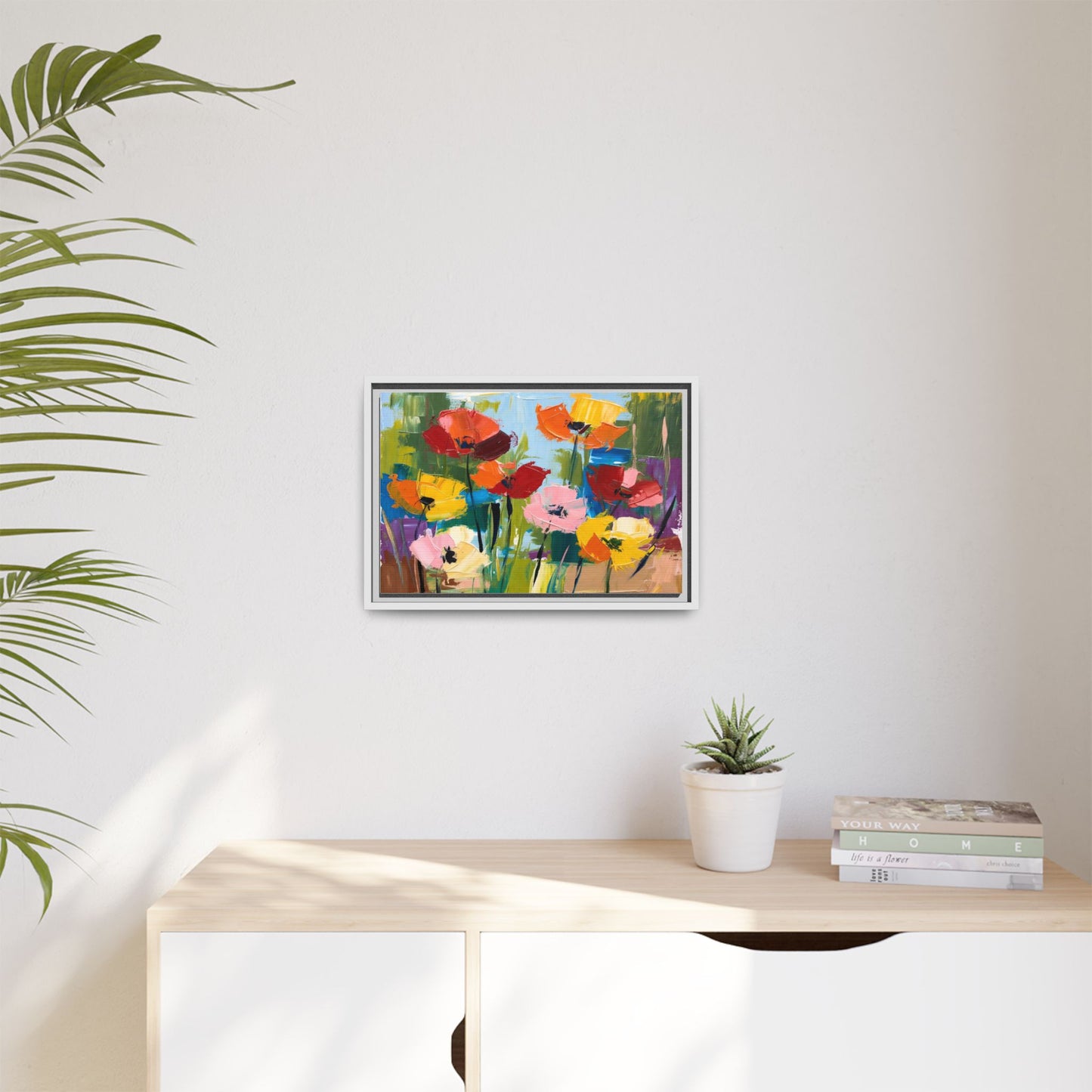 Framed Floral Canvas Print — Colorful Abstract Poppy Artwork