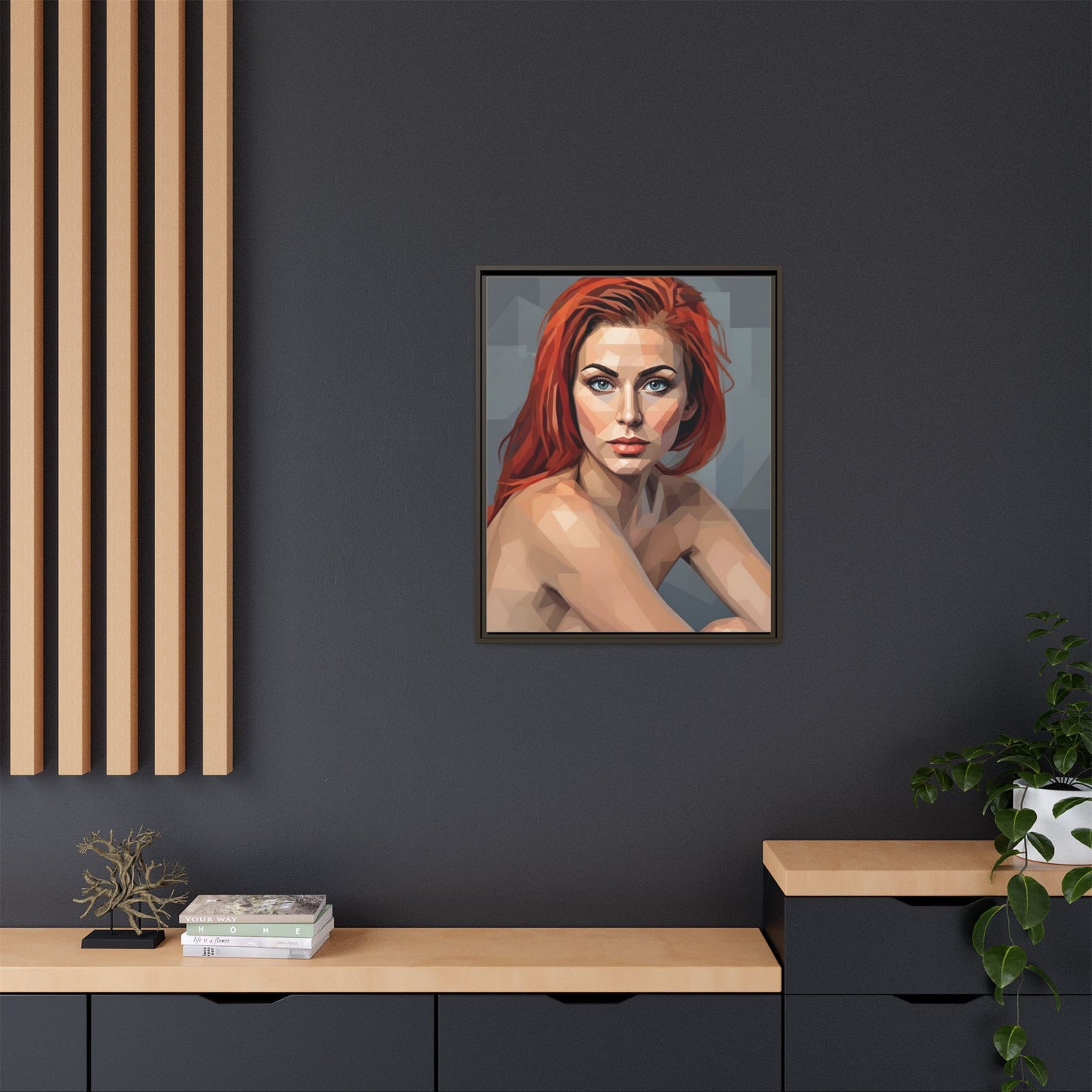 Framed Matte Canvas Portrait — Geometric Redhead Wall Art