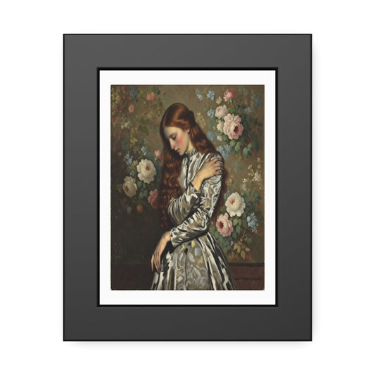 Framed Art Print — Vintage Portrait with Floral Background