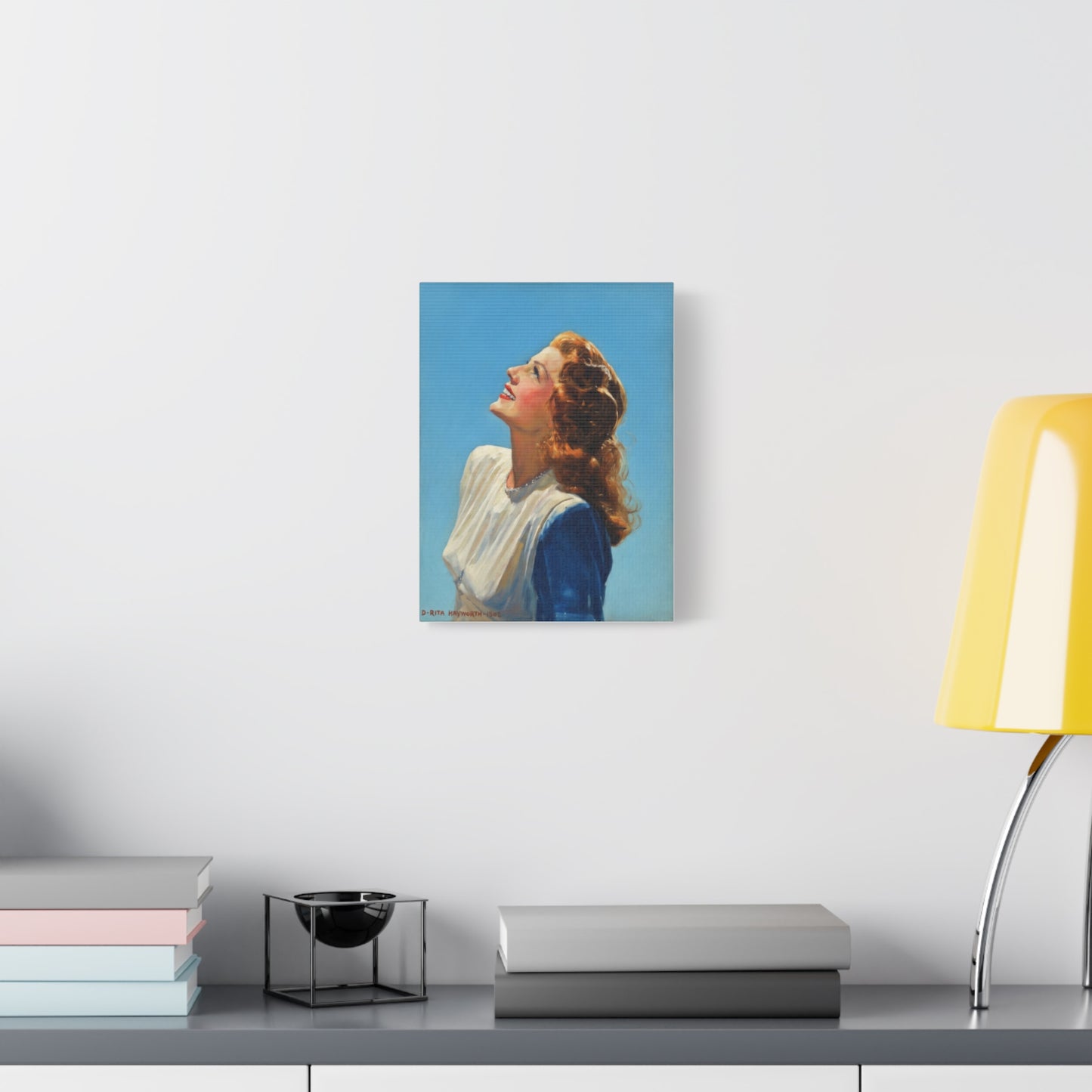 Vintage Rita Hayworth Portrait Matte Canvas Print — Woman Looking Up Wall Art