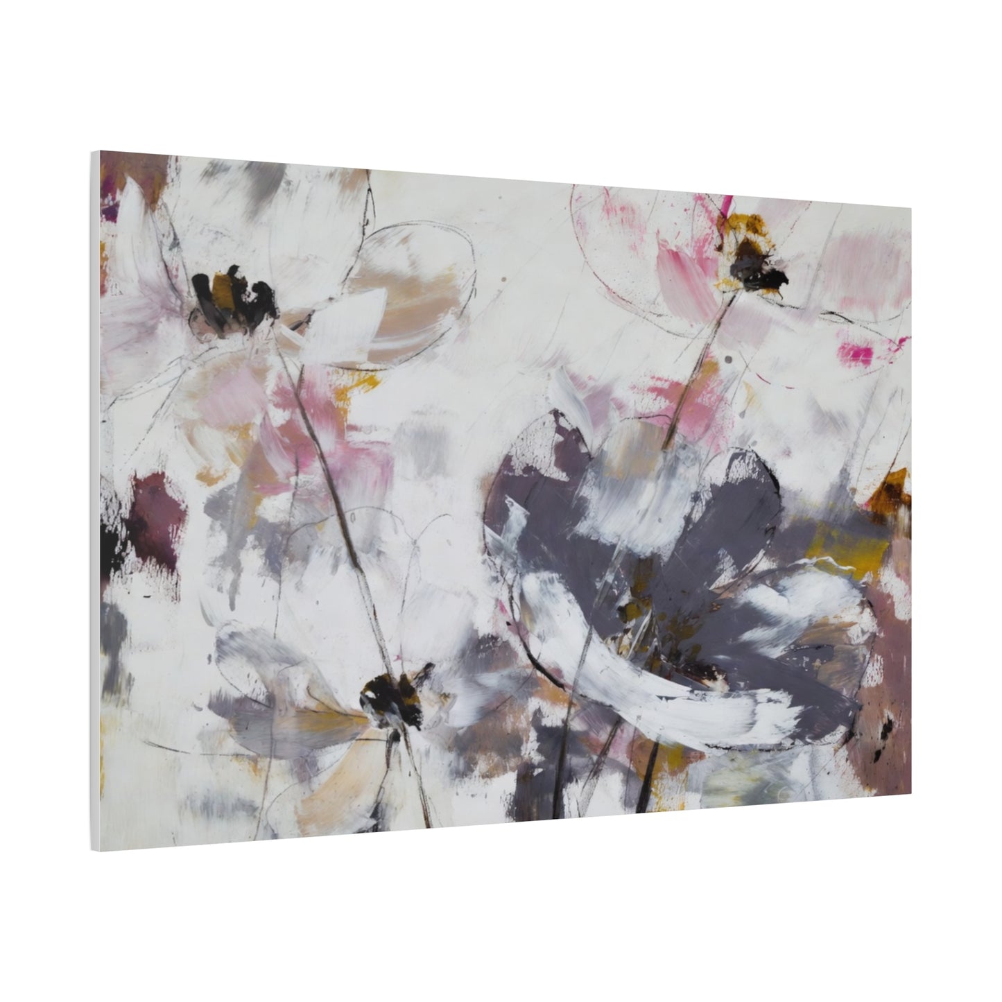 Abstract Floral Canvas Wall Art — Soft Neutral Blossoms Matte Stretched Canvas
