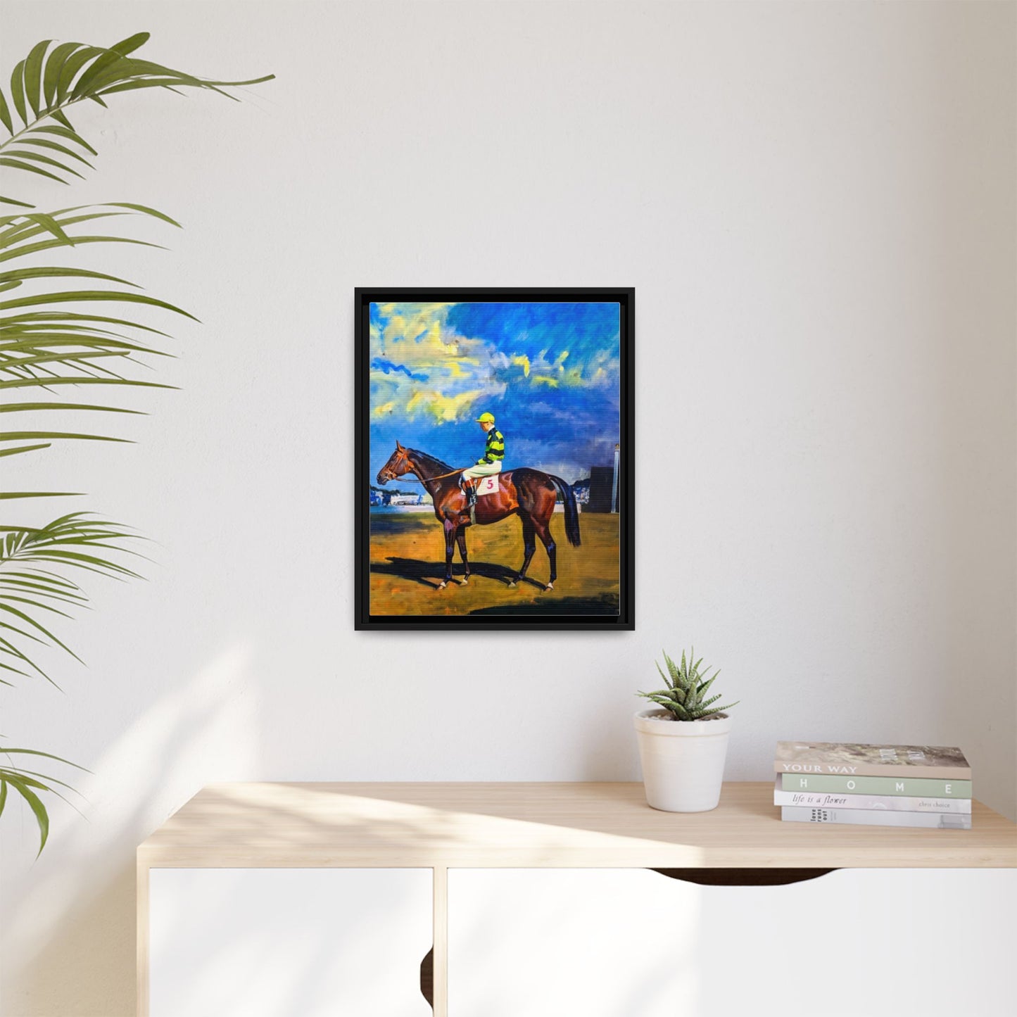 Framed Matte Canvas — Jockey on Racehorse Vintage Equestrian Wall Art
