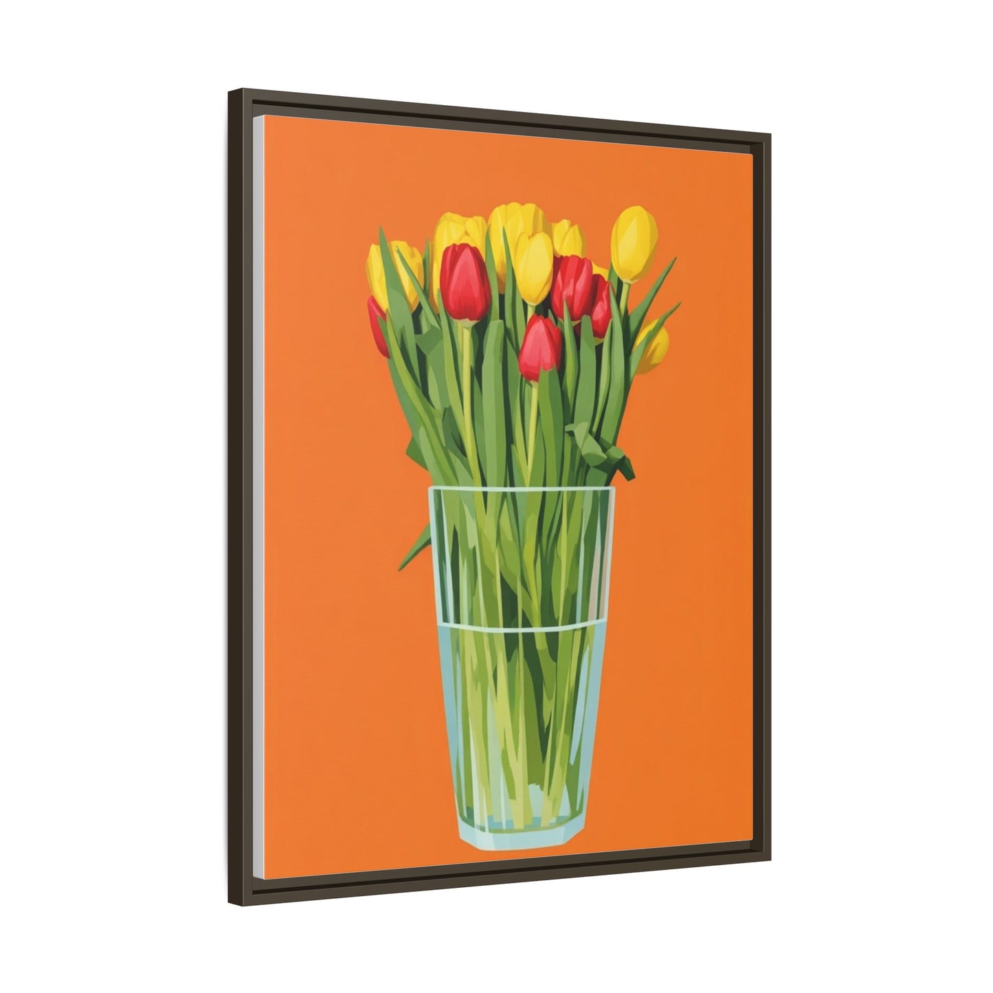 Framed Tulip Canvas Print — Colorful Tulips in Glass Vase
