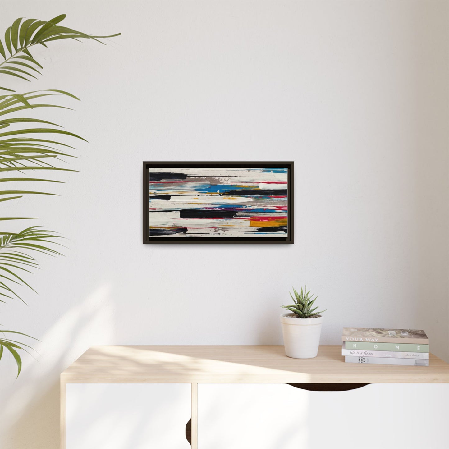 Abstract Multi-Color Framed Canvas Wall Art — Modern Horizontal Brushstroke Print