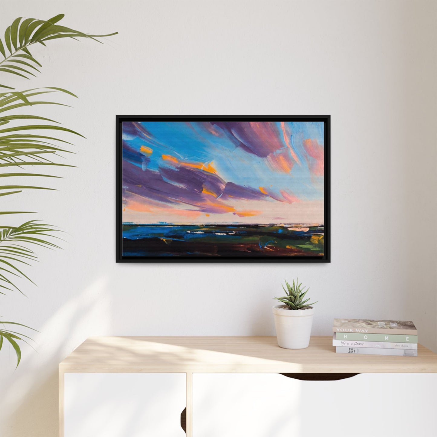 Framed Matte Canvas Abstract Seascape Sunset Art Print