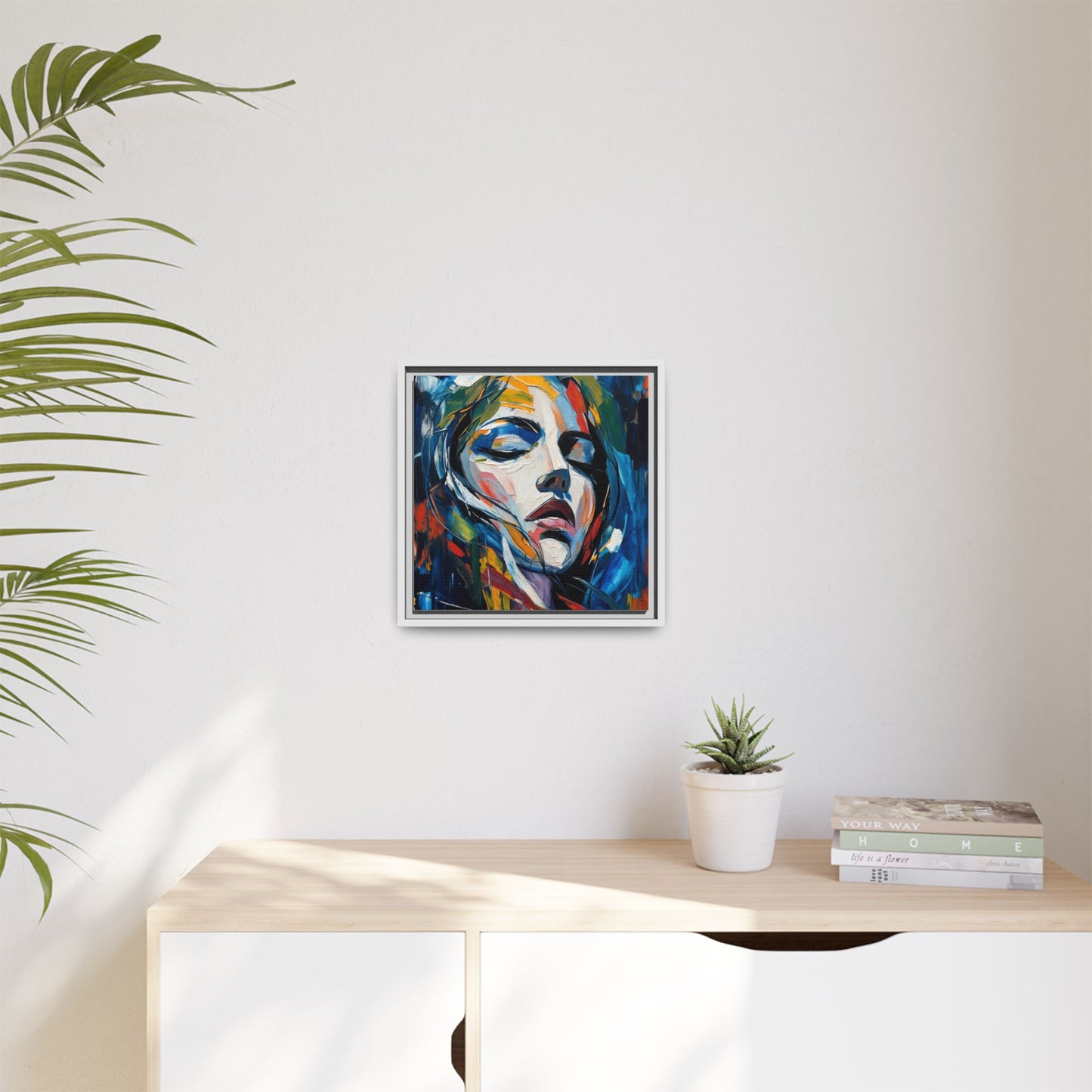 Abstract Colorful Woman Portrait — Framed Matte Canvas Wall Art