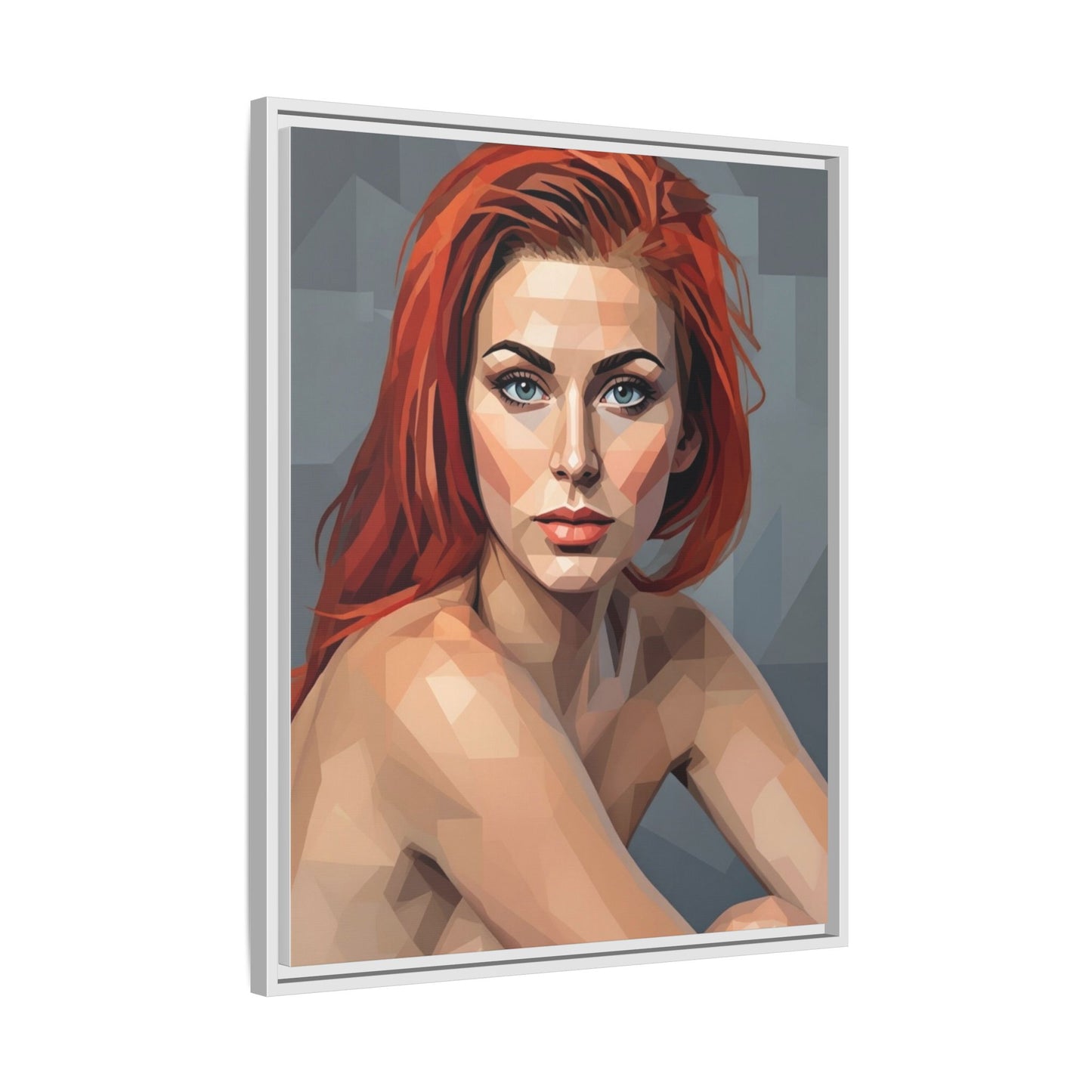 Framed Matte Canvas Portrait — Geometric Redhead Wall Art