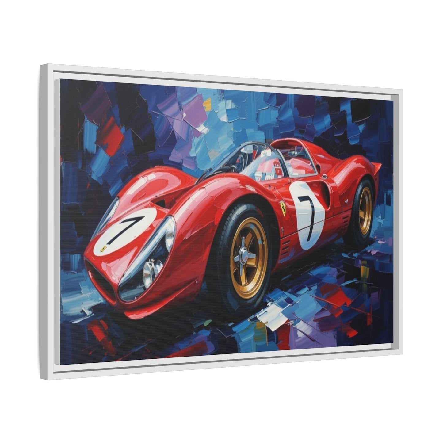 Vintage Ferrari Red Racecar Matte Canvas Framed Wall Art