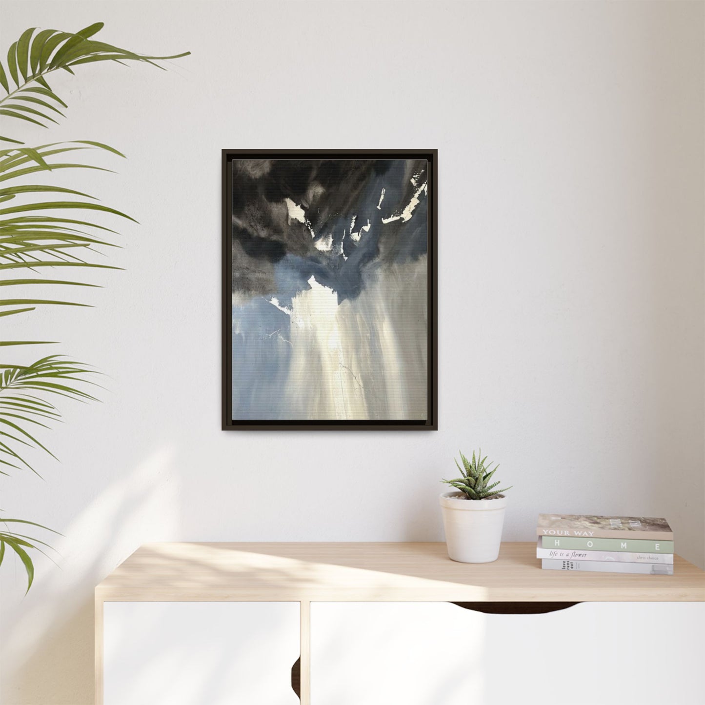 Framed Matte Canvas Art — Moody Abstract Sky Painting