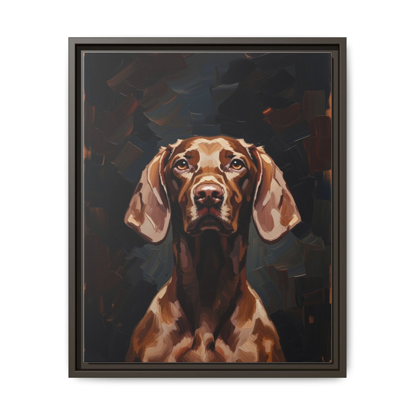 Framed Matte Canvas Dog Portrait – Brown Vizsla Wall Art