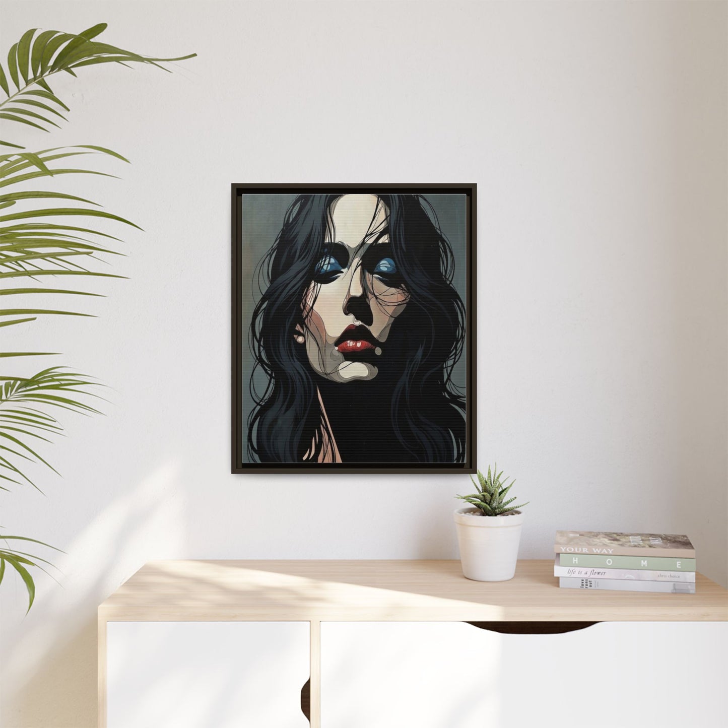 Framed Matte Canvas: Moody Portrait of Woman – Modern Gothic Wall Art