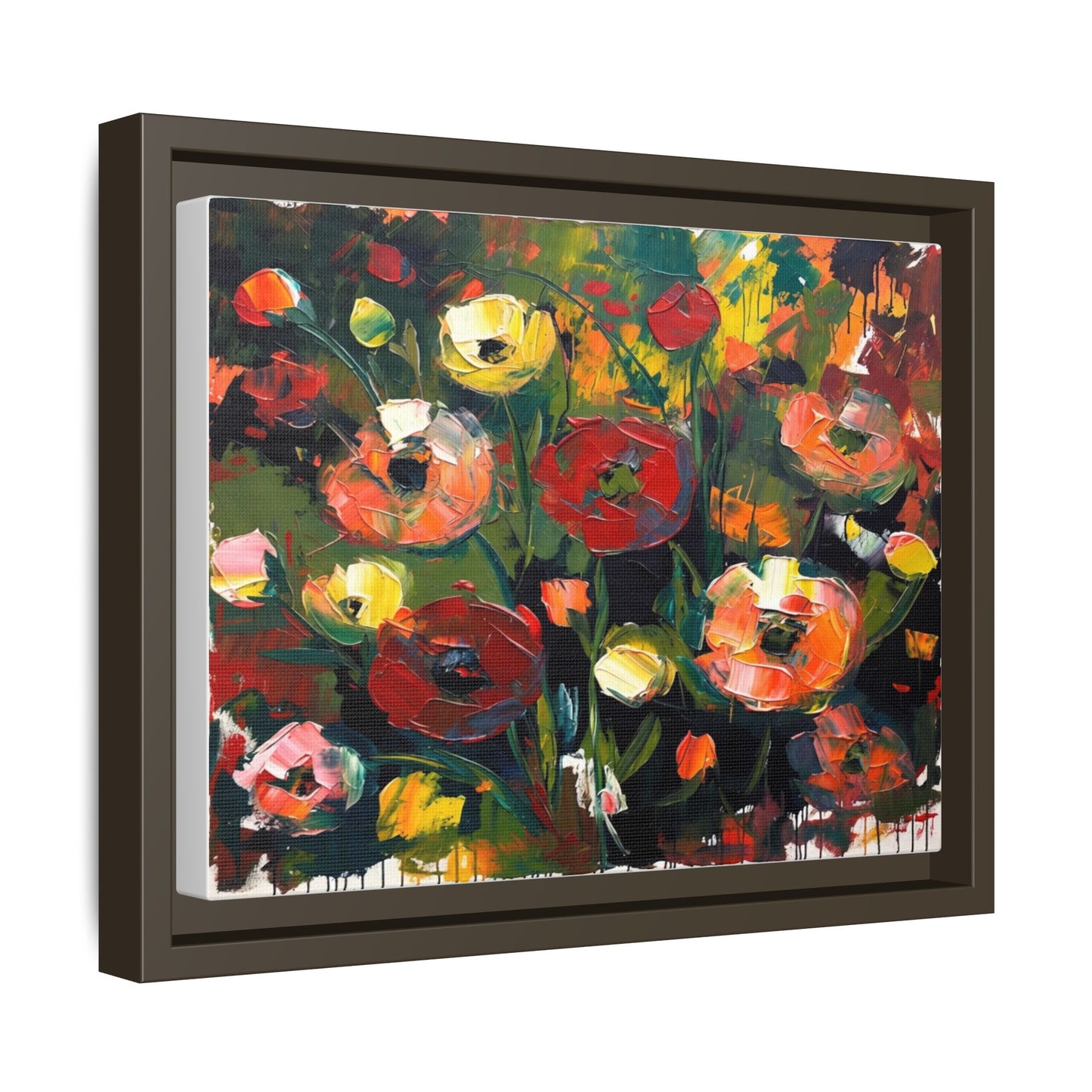 Framed Floral Canvas Print — Vibrant Abstract Poppies Wall Art