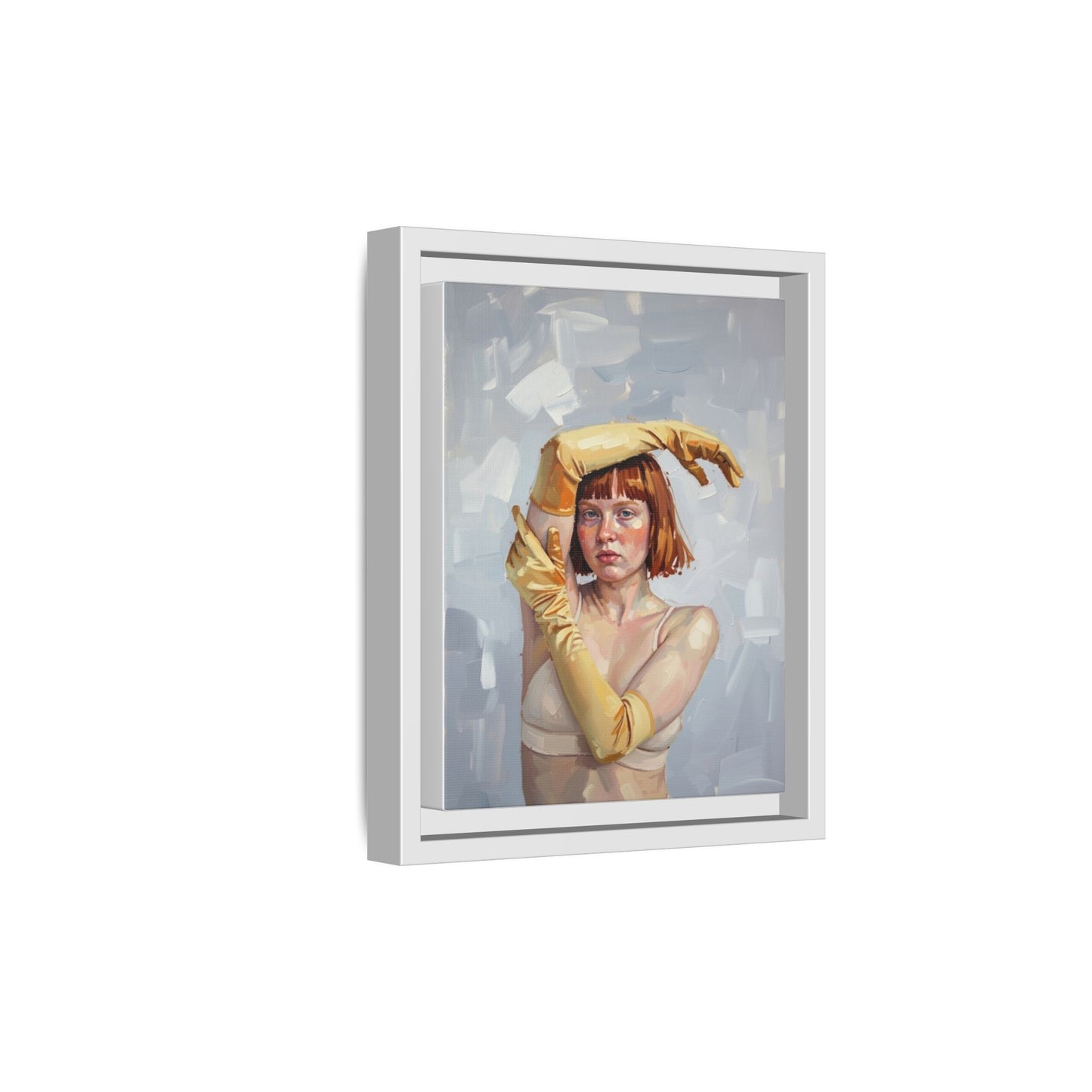 Contemporary Portrait Canvas Print — Woman with Yellow Gloves (Framed Matte)
