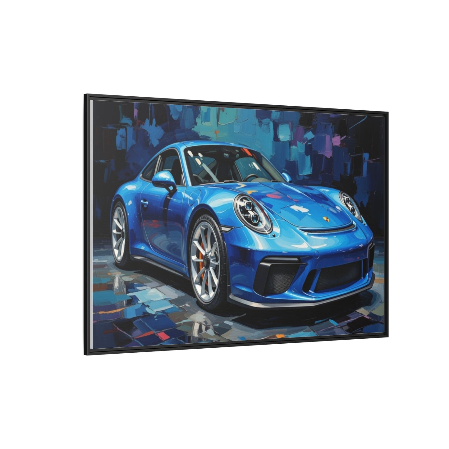 Blue Sports Car Matte Canvas Framed Print — Modern Automotive Wall Art
