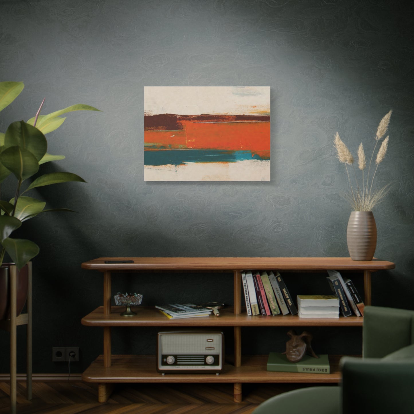 Abstract Orange & Teal Matte Canvas Wall Art — Stretched 1.25"