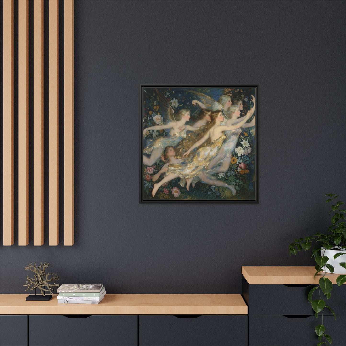 Framed Matte Canvas Wall Art — Vintage Fairies & Floral Painting