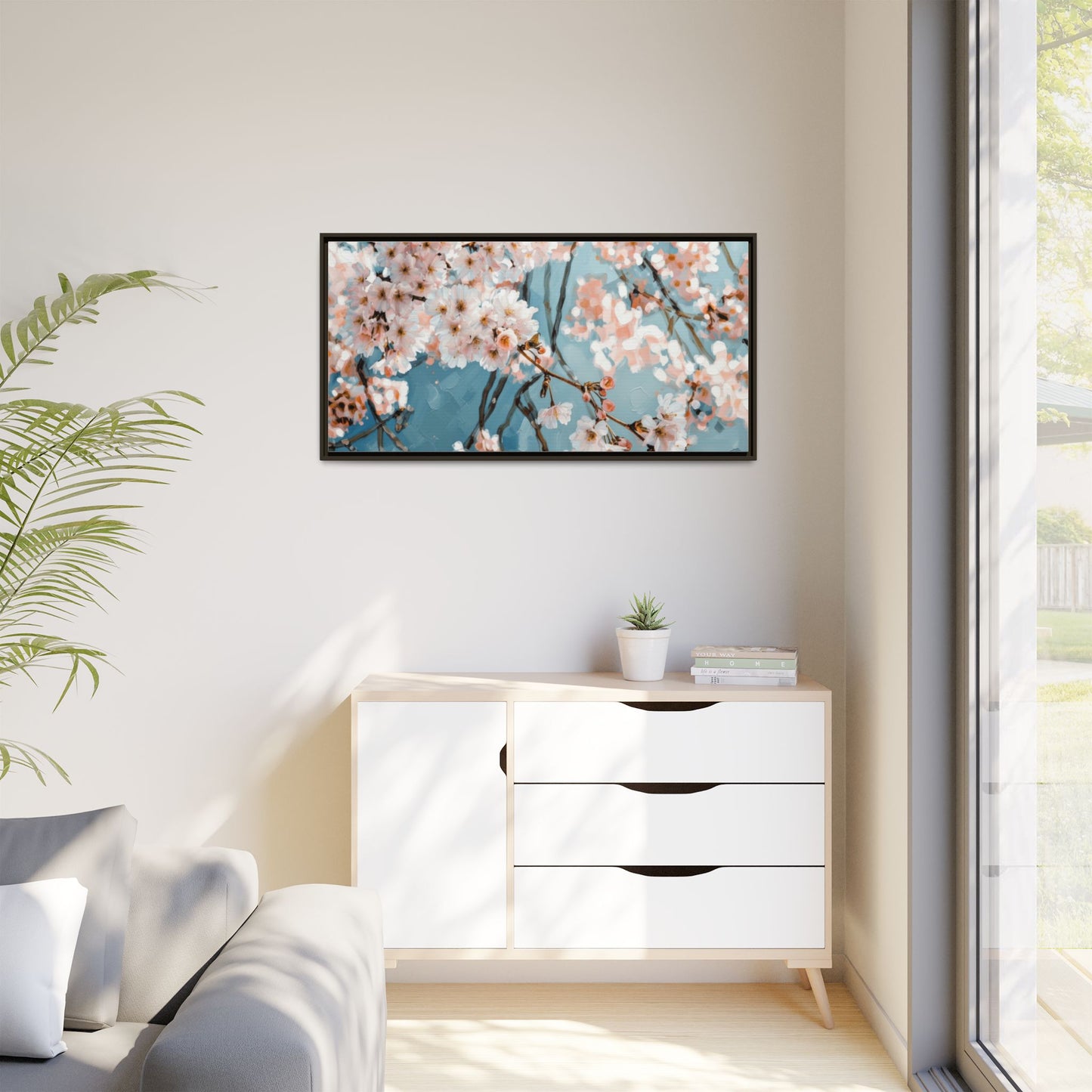 Framed Cherry Blossom Matte Canvas Print — Soft Pink Floral Wall Art