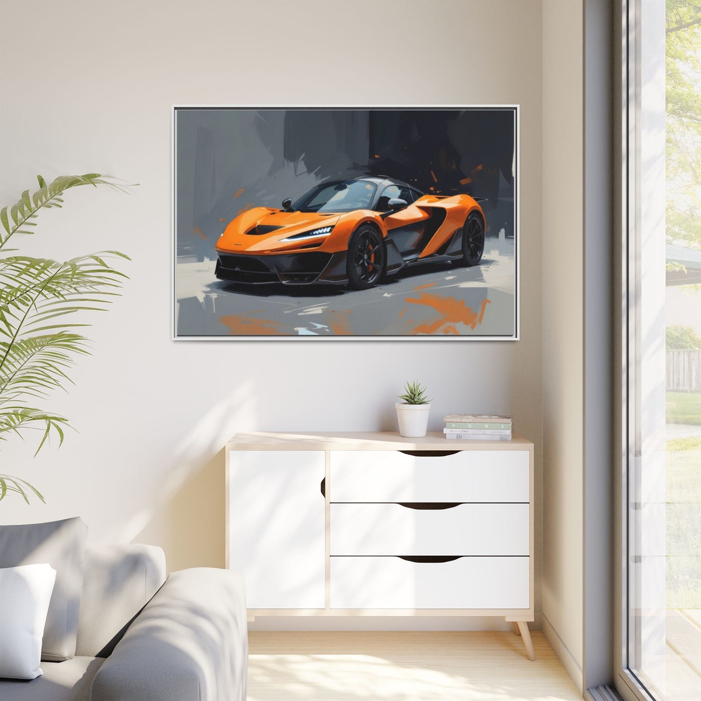 Framed Matte Canvas — Orange Sports Car Print