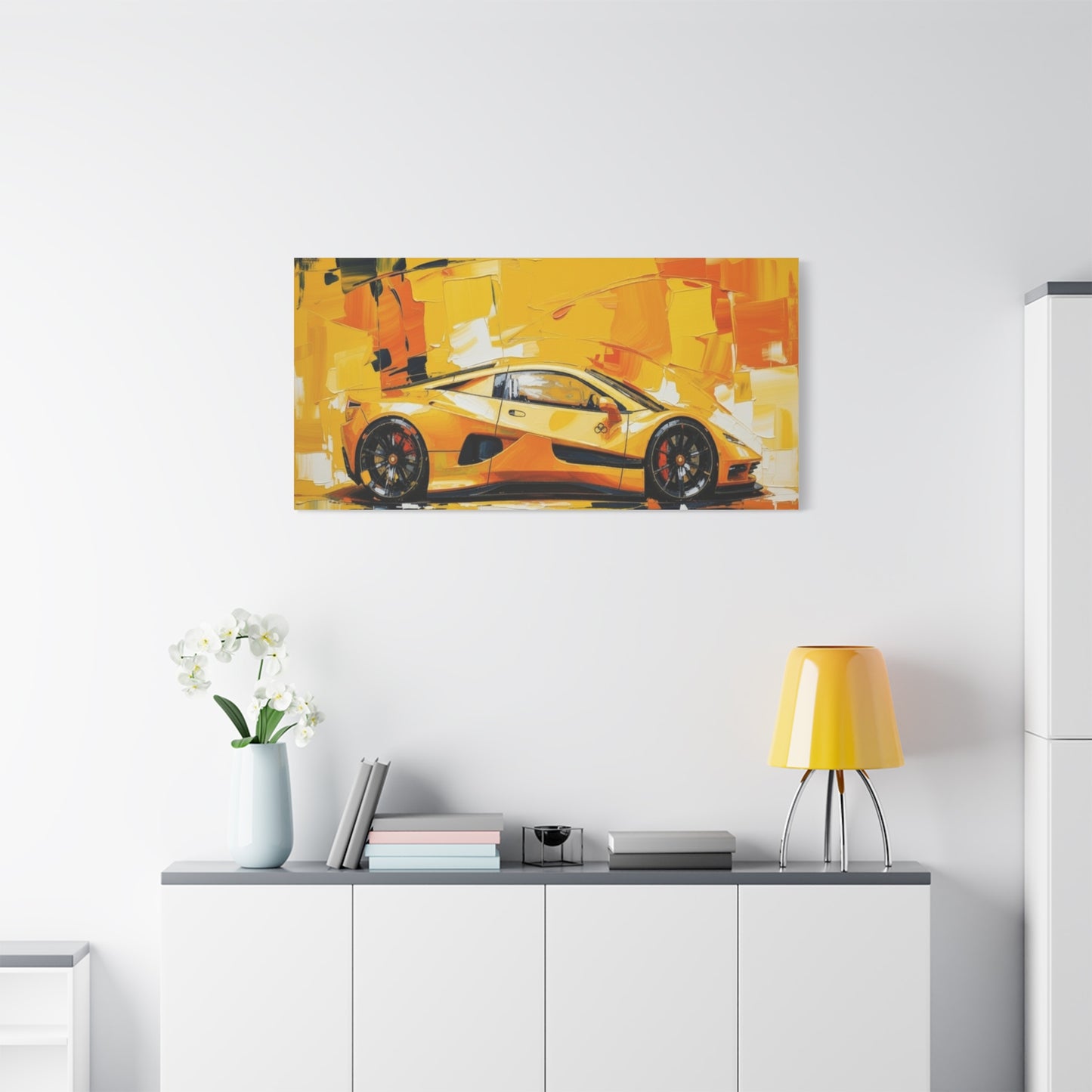 Yellow Sports Car Abstract Canvas Art - Matte Stretched Wall Print