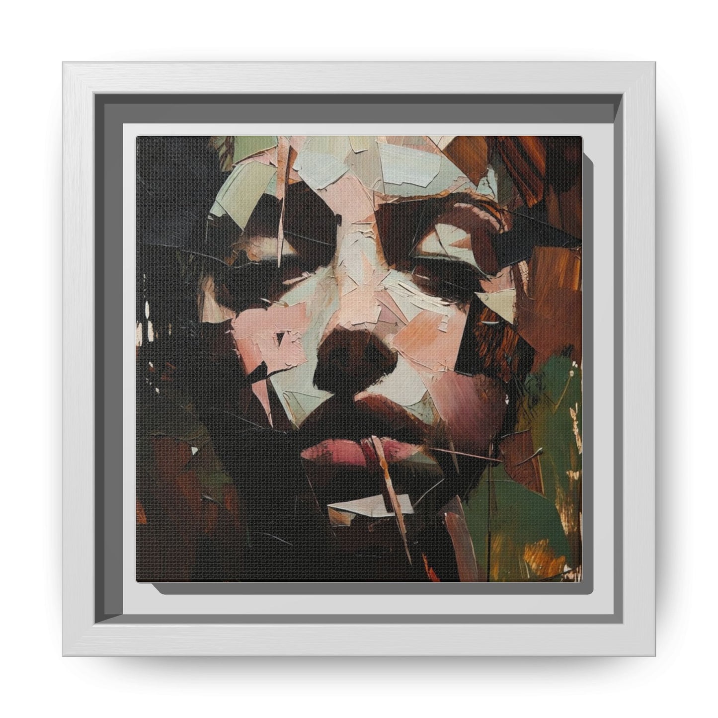 Matte Framed Canvas Art — Abstract Female Portrait, Moody Multicolor