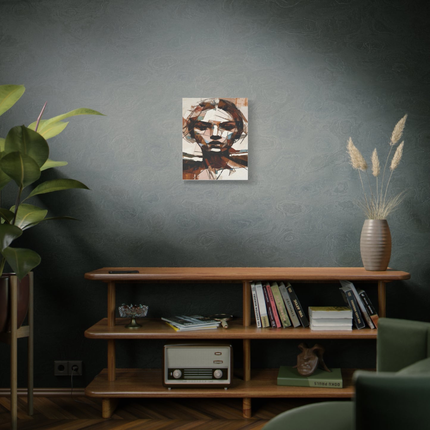 Abstract Geometric Portrait Canvas Print — Modern Brown & Teal Wall Art