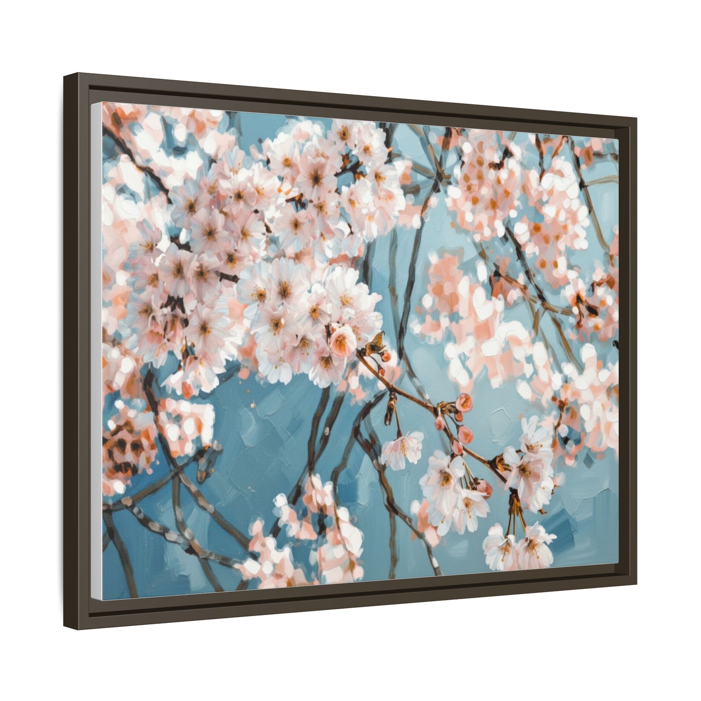 Framed Cherry Blossom Matte Canvas Print — Soft Pink Floral Wall Art