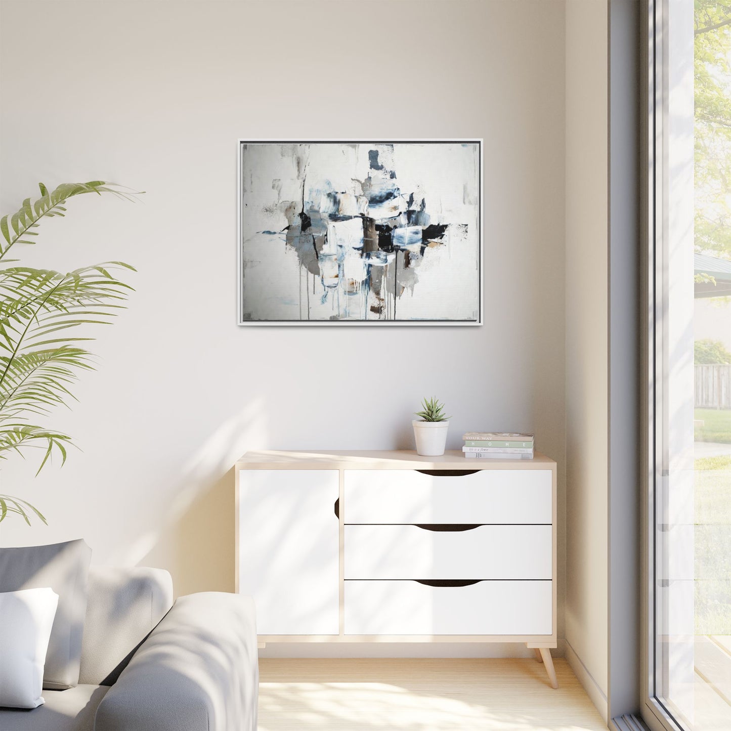 Framed Abstract Canvas Art — Blue Neutral Modern Wall Print