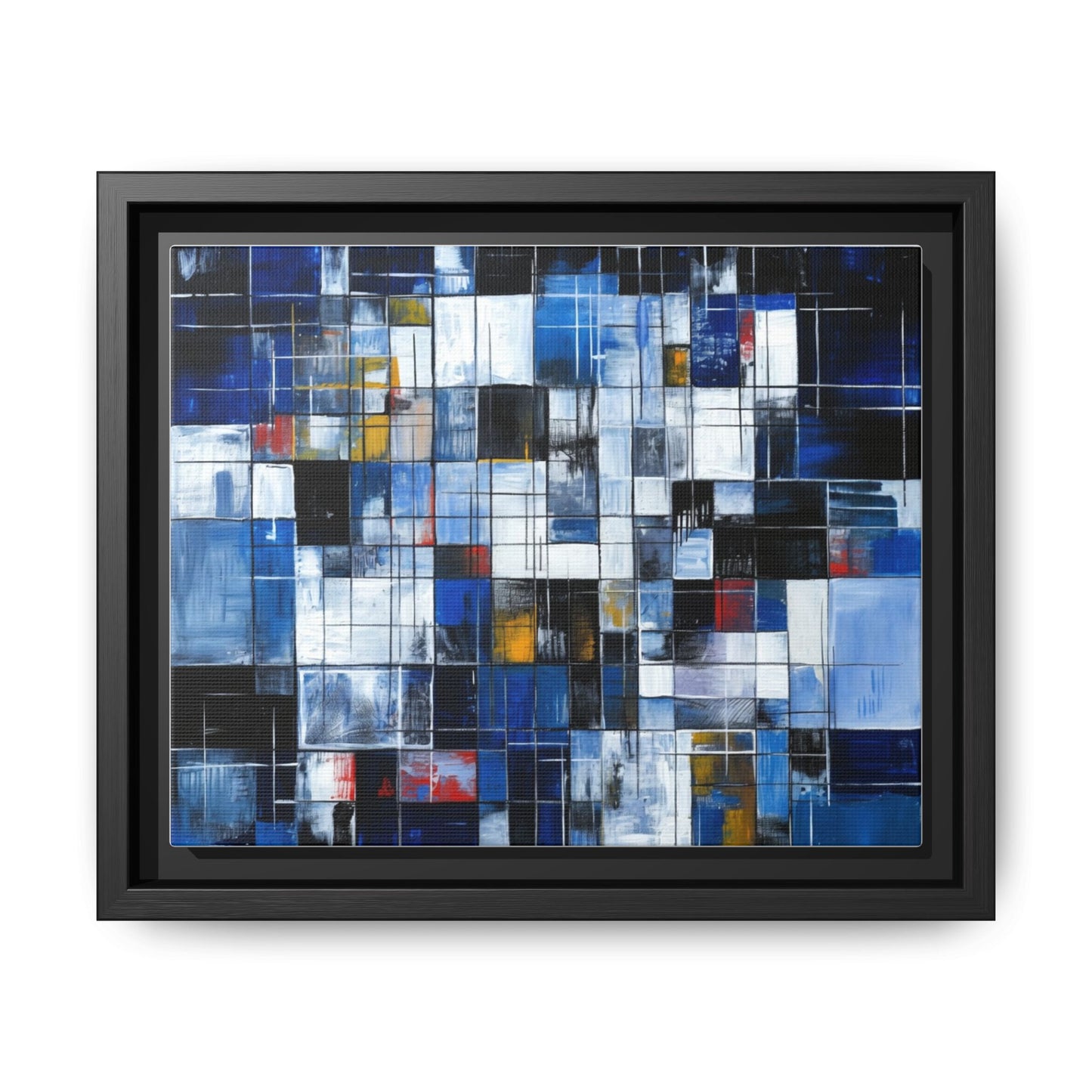 Abstract Blue Grid Matte Canvas Framed Art Print