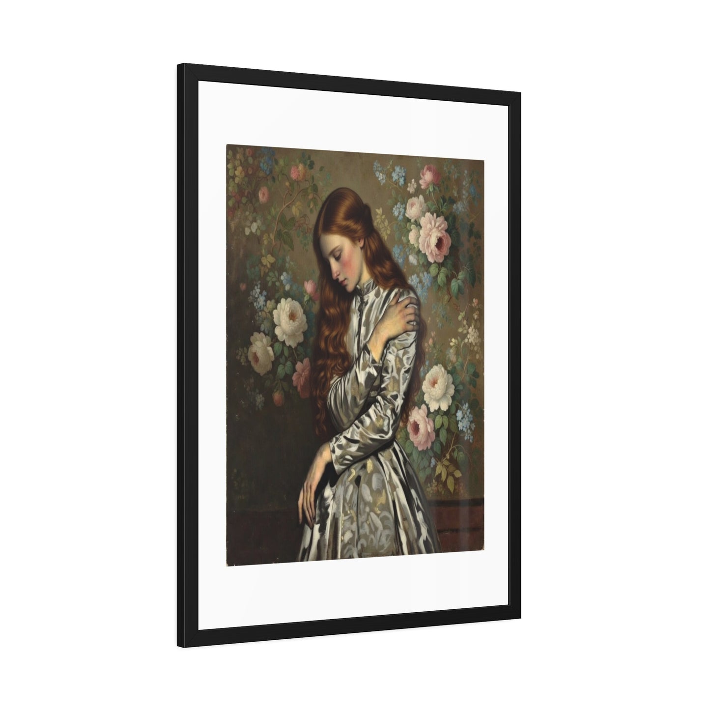 Framed Art Print — Vintage Portrait with Floral Background