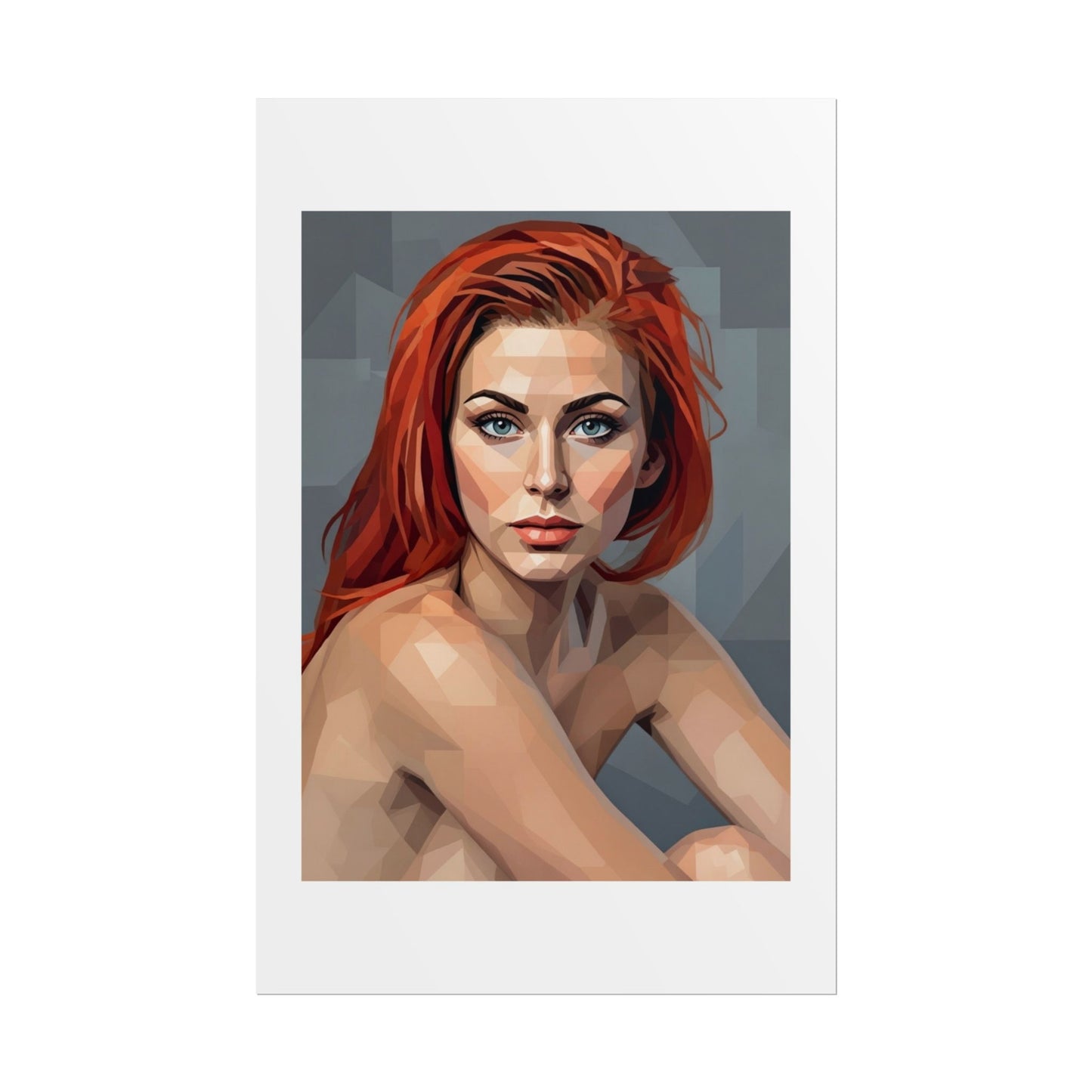 Geometric Redhead Portrait Poster — Modern Pop Art Rolled Print