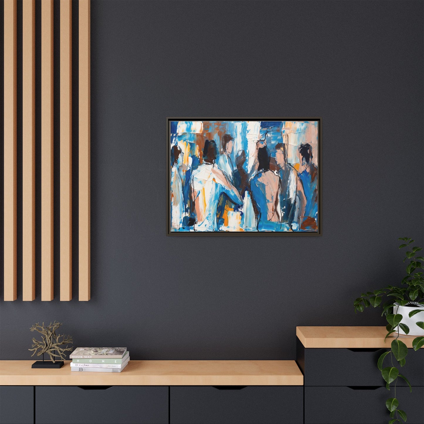 Abstract Coastal Figures Matte Canvas Framed Wall Art