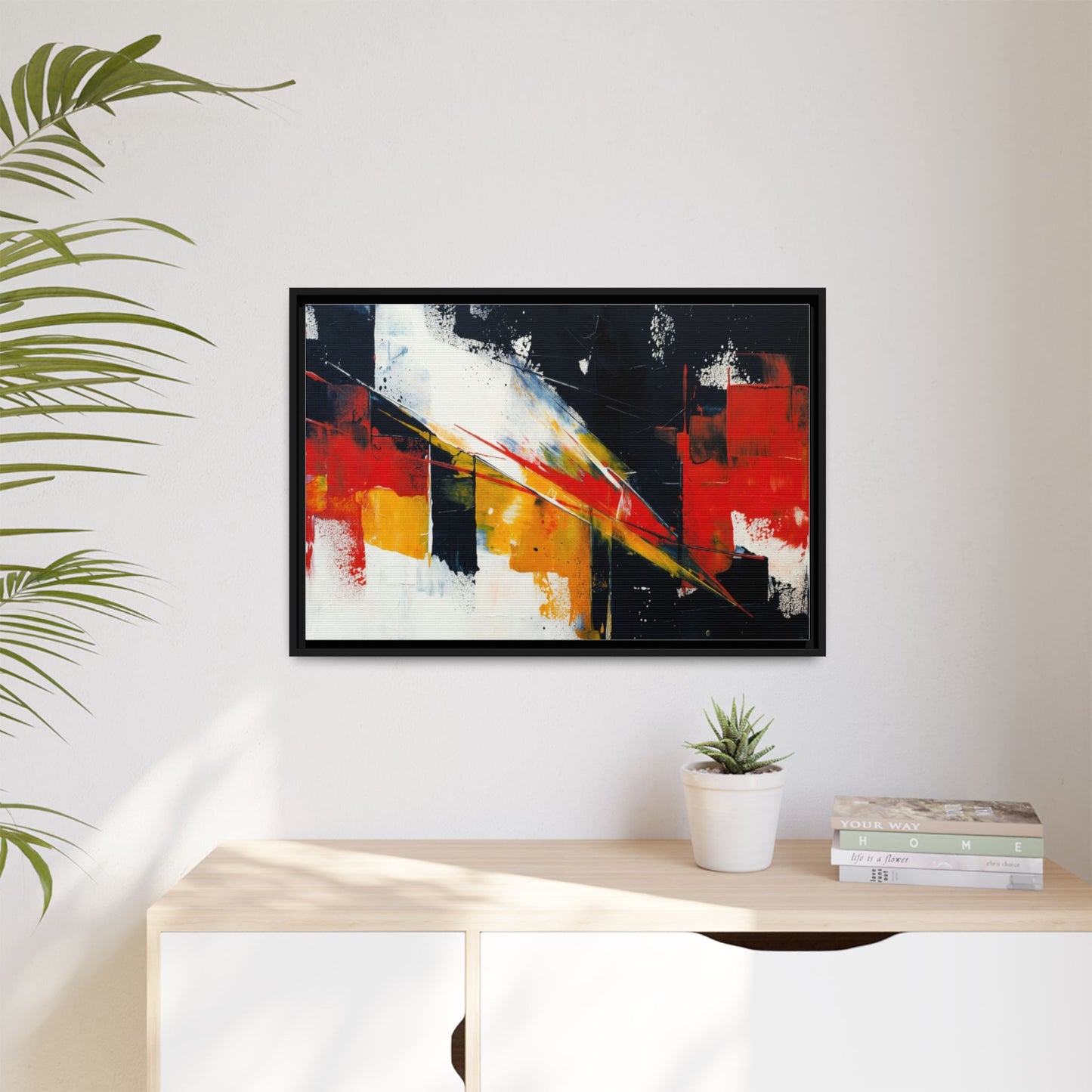 Abstract Red & Black Framed Canvas Print — Modern Geometric Wall Art