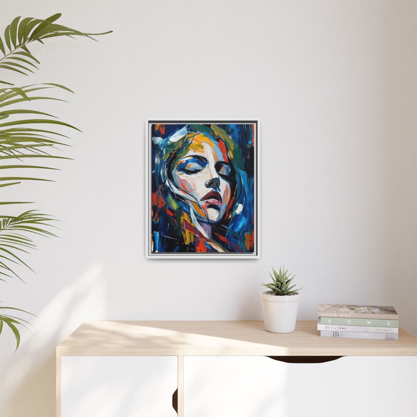 Abstract Colorful Woman Portrait — Framed Matte Canvas Wall Art