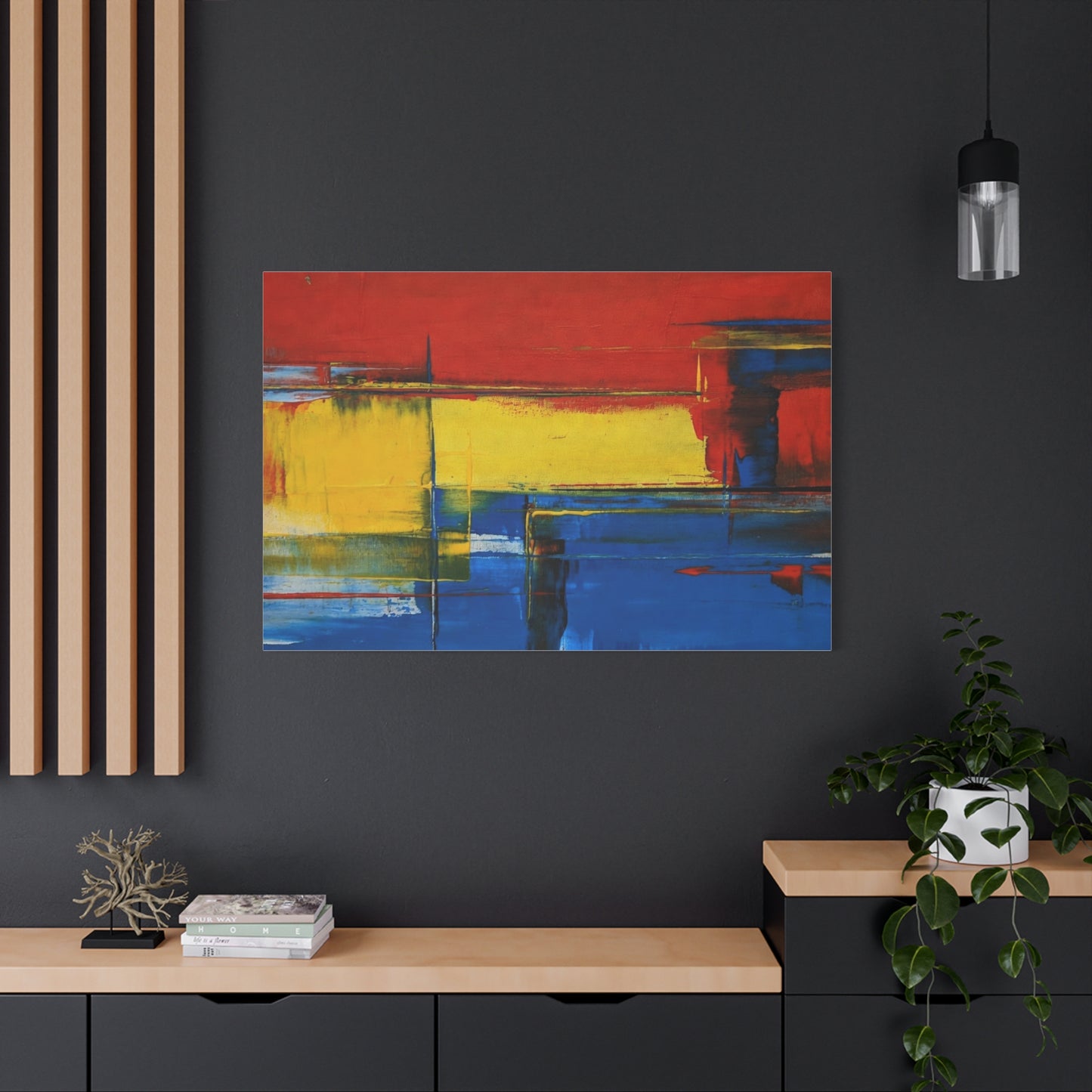 Abstract Color Block Matte Canvas Wall Art — Red, Yellow & Blue Stretched Canvas