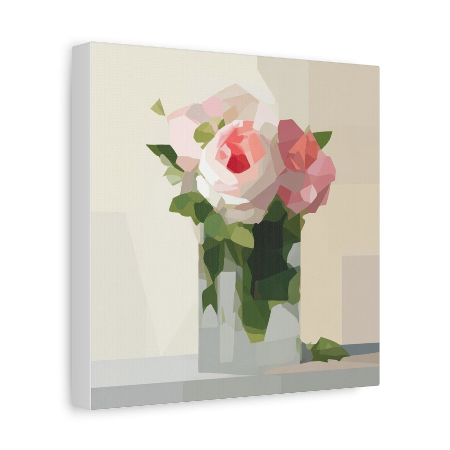 Pink Rose Still Life Canvas — Modern Floral Wall Art, Matte Stretched Canvas