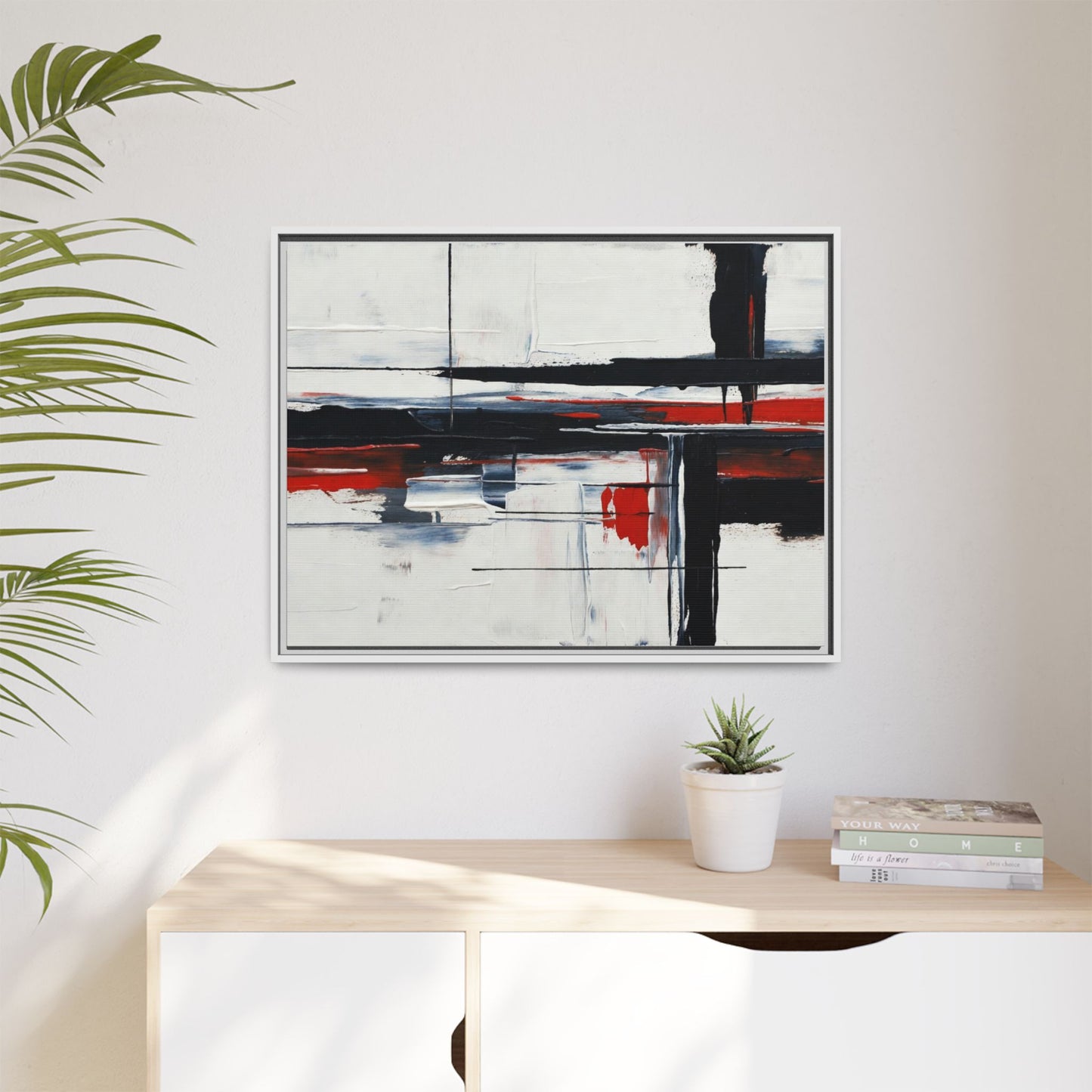 Abstract Red & Black Framed Canvas Art — Modern Matte Wall Painting