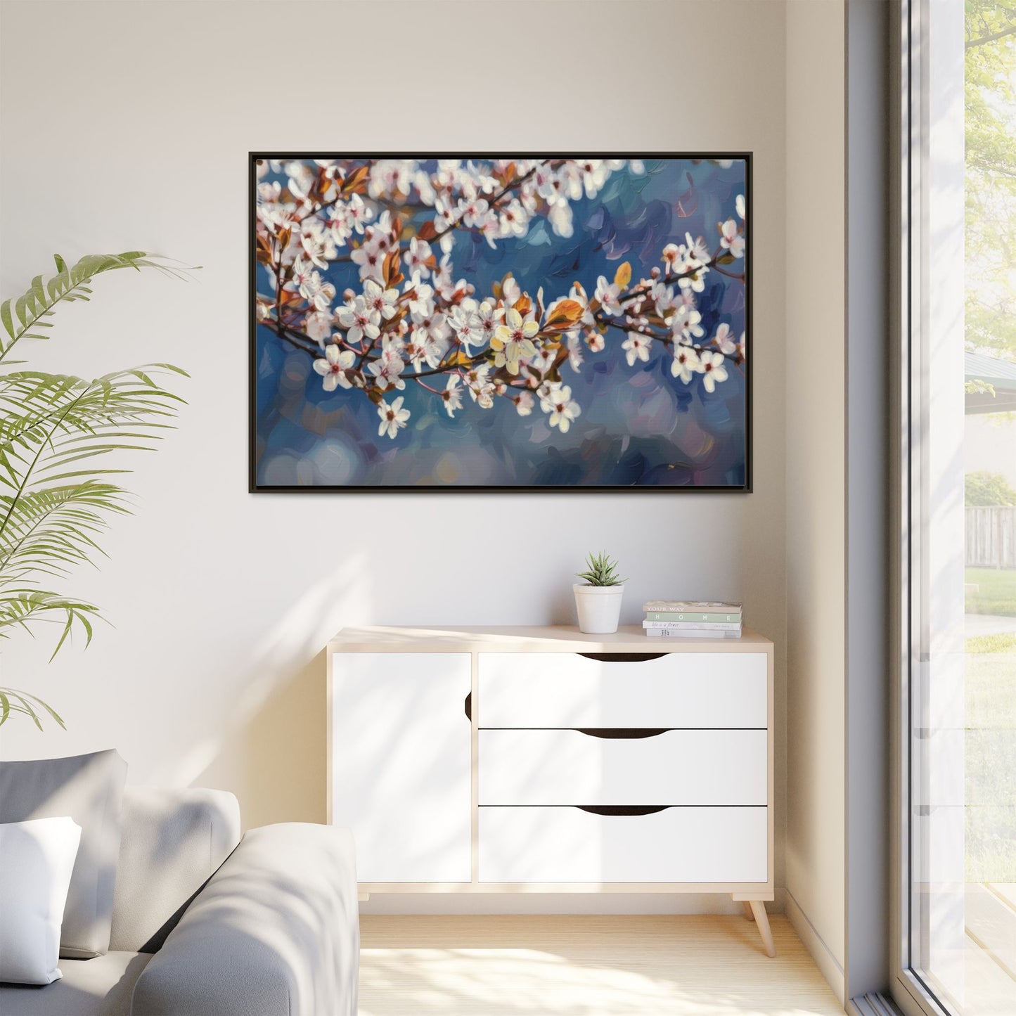 Framed Matte Canvas Print — Cherry Blossom Branch Wall Art