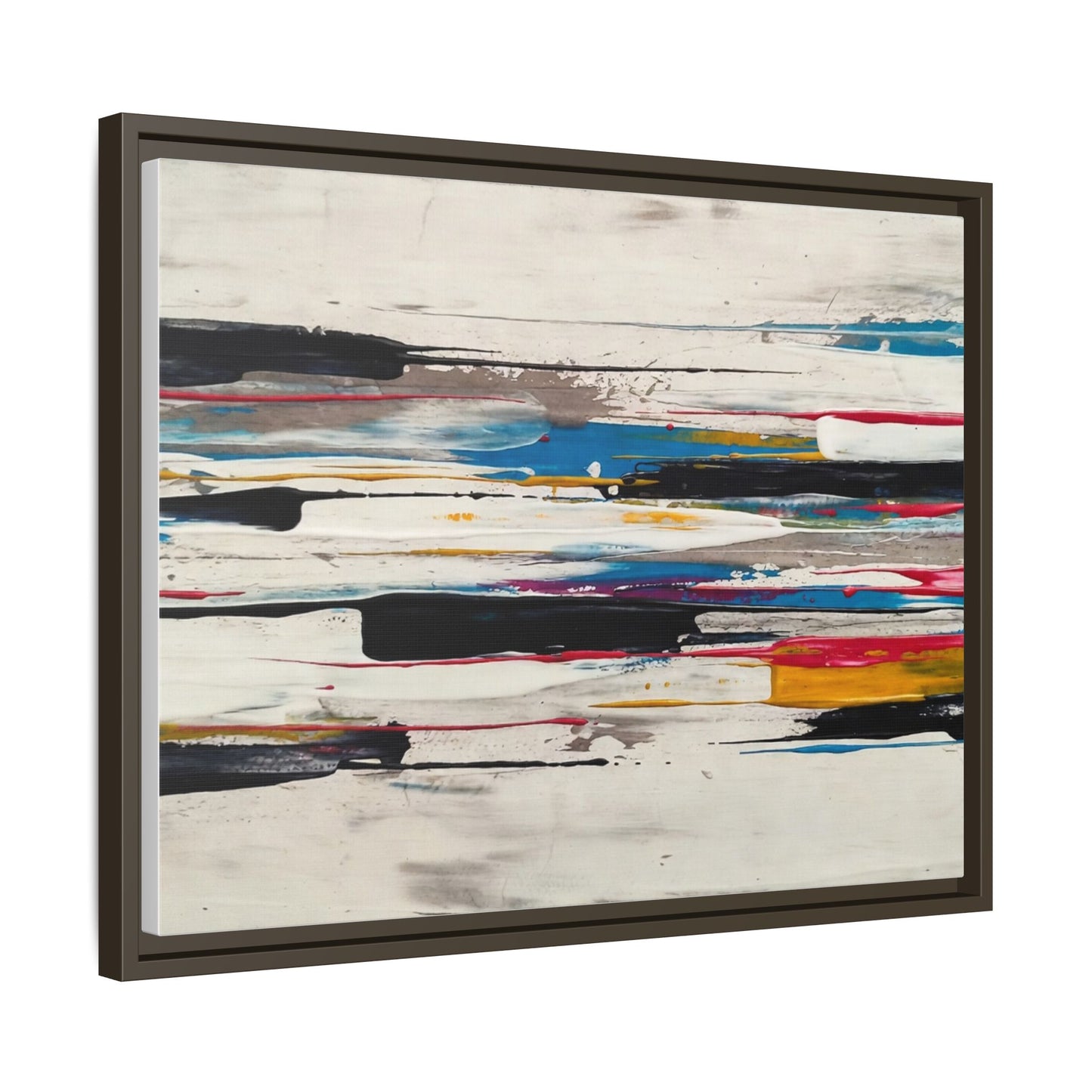 Abstract Multi-Color Framed Canvas Wall Art — Modern Horizontal Brushstroke Print