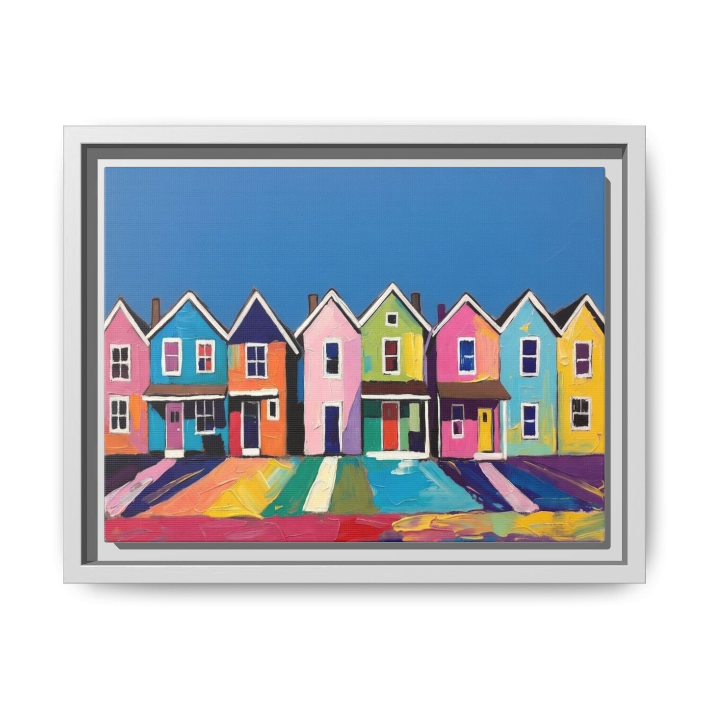 Colorful Beach Houses Matte Canvas Framed Wall Art