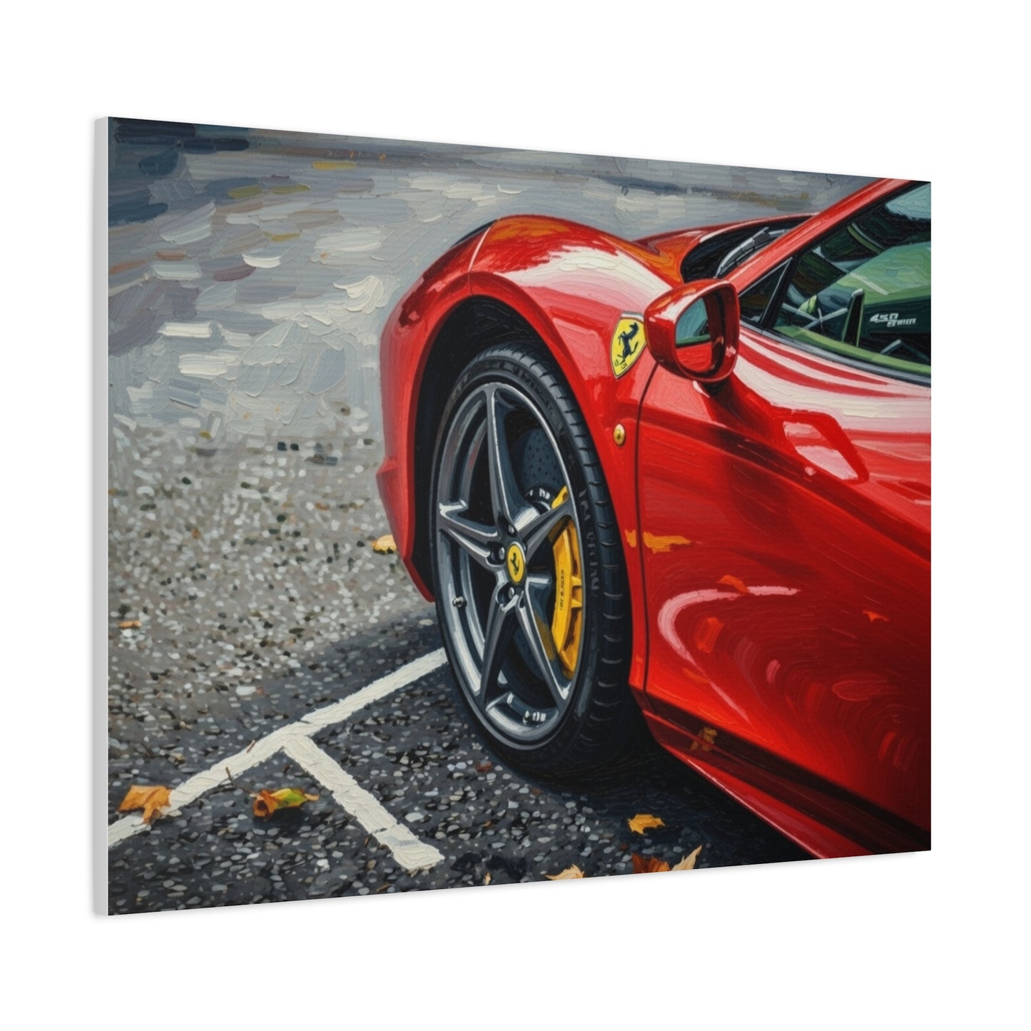 Red Sports Car Canvas Print — Ferrari Wheel Close-Up Matte Stretched Wall Art