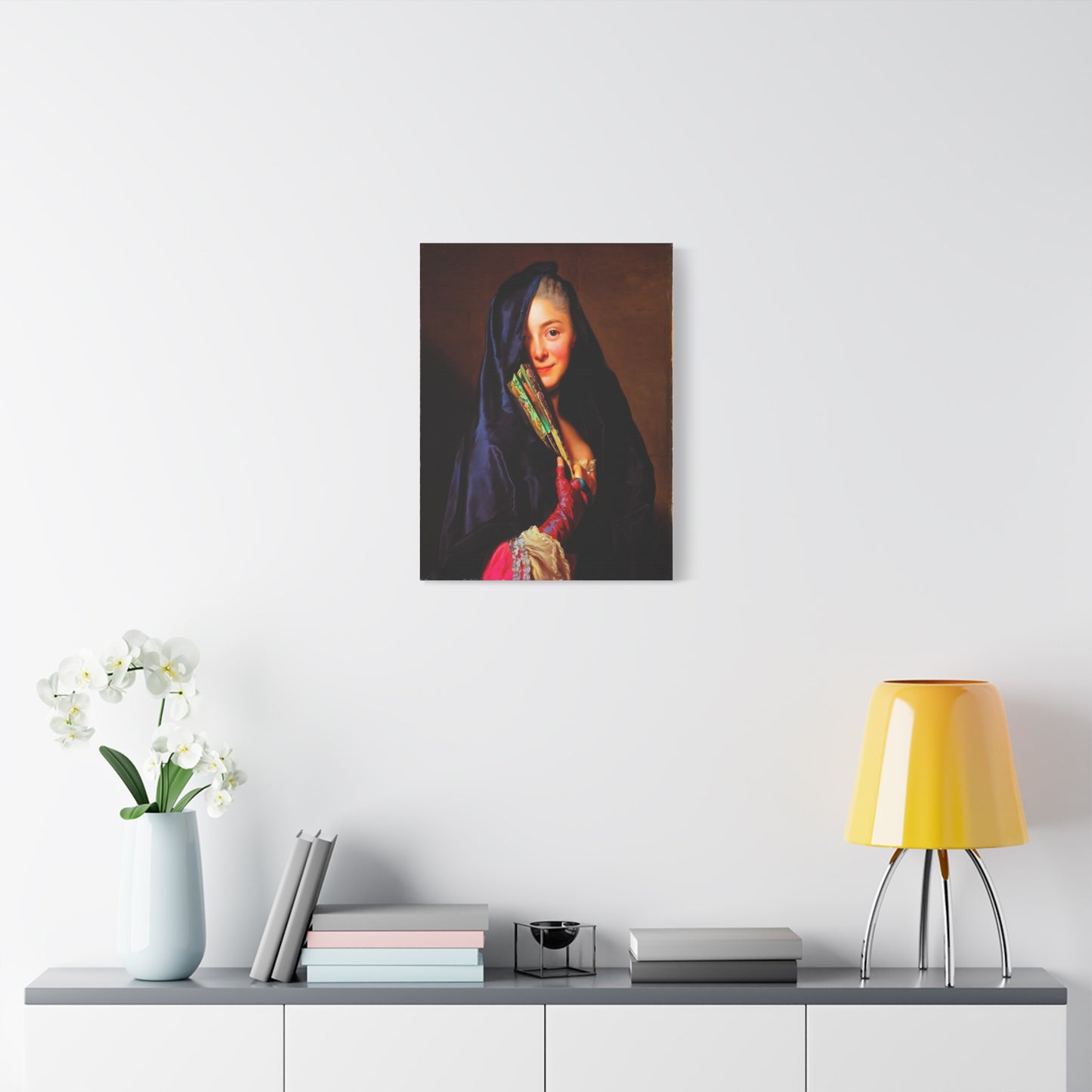 Vintage Portrait Canvas Print — Elegant Lady with Fan Matte Stretched Wall Art
